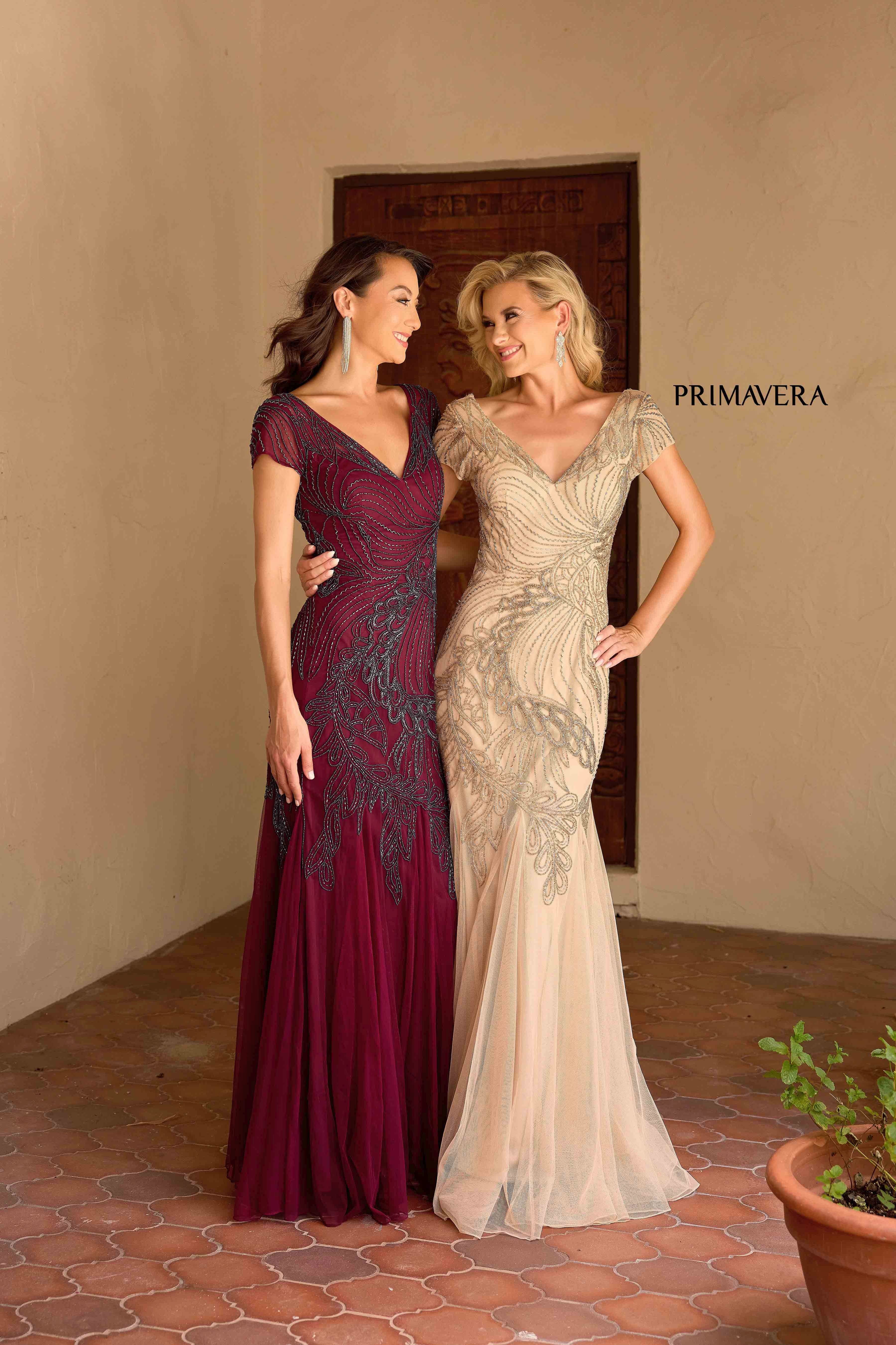 Primavera Couture -13148 V-Neck sheath Prom Gown