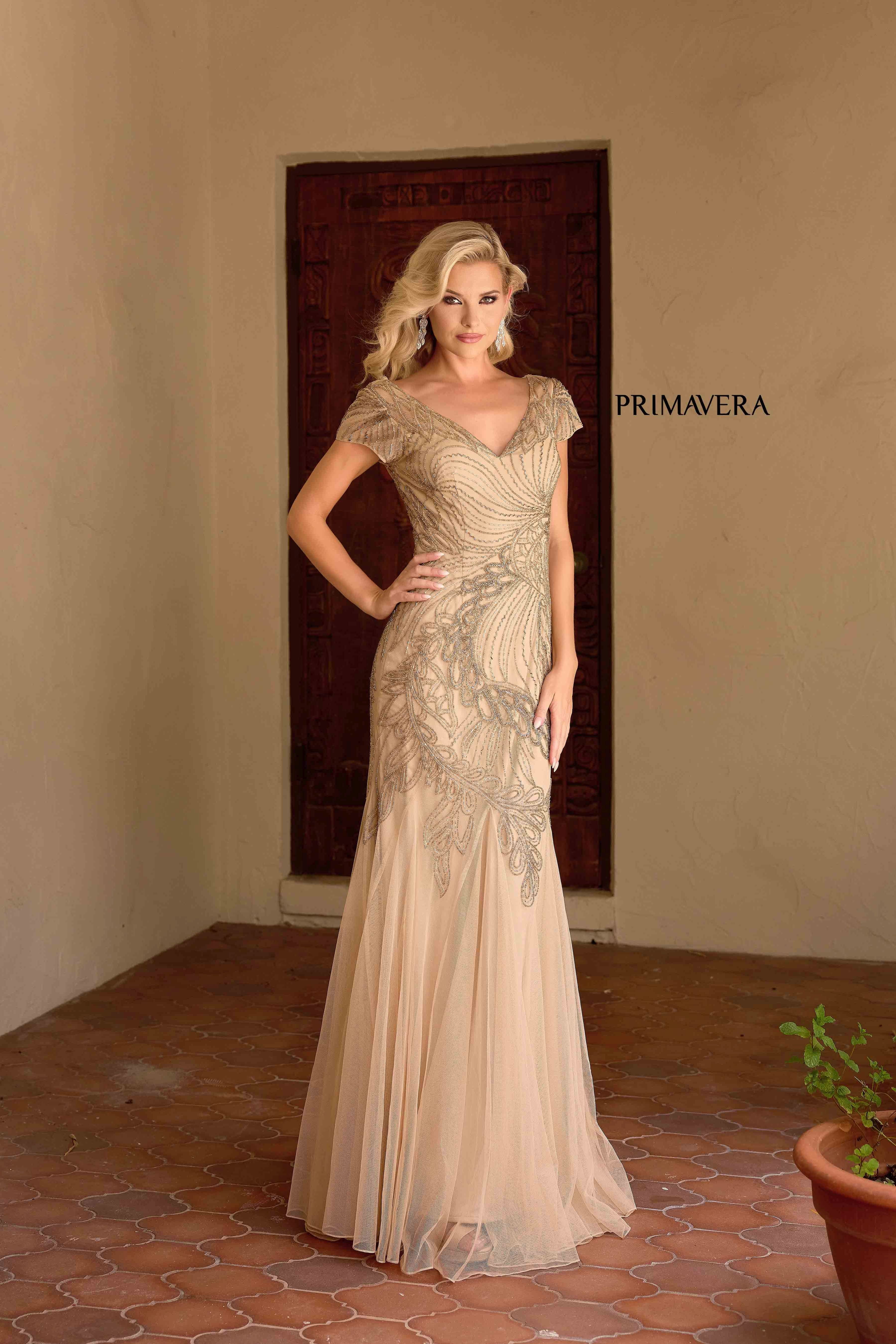 Primavera Couture -13148 V-Neck sheath Prom Gown