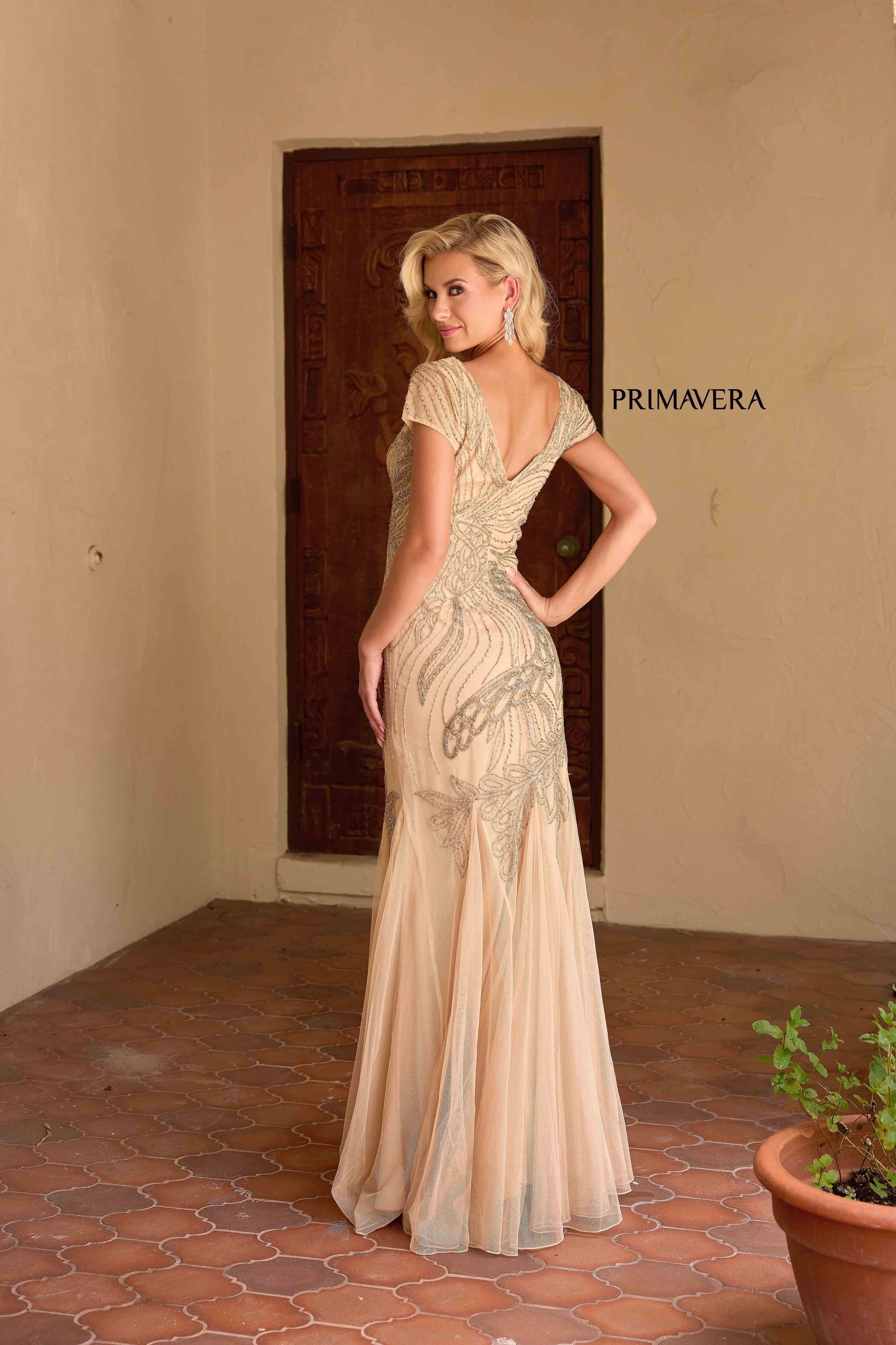 Primavera Couture -13148 V-Neck sheath Prom Gown