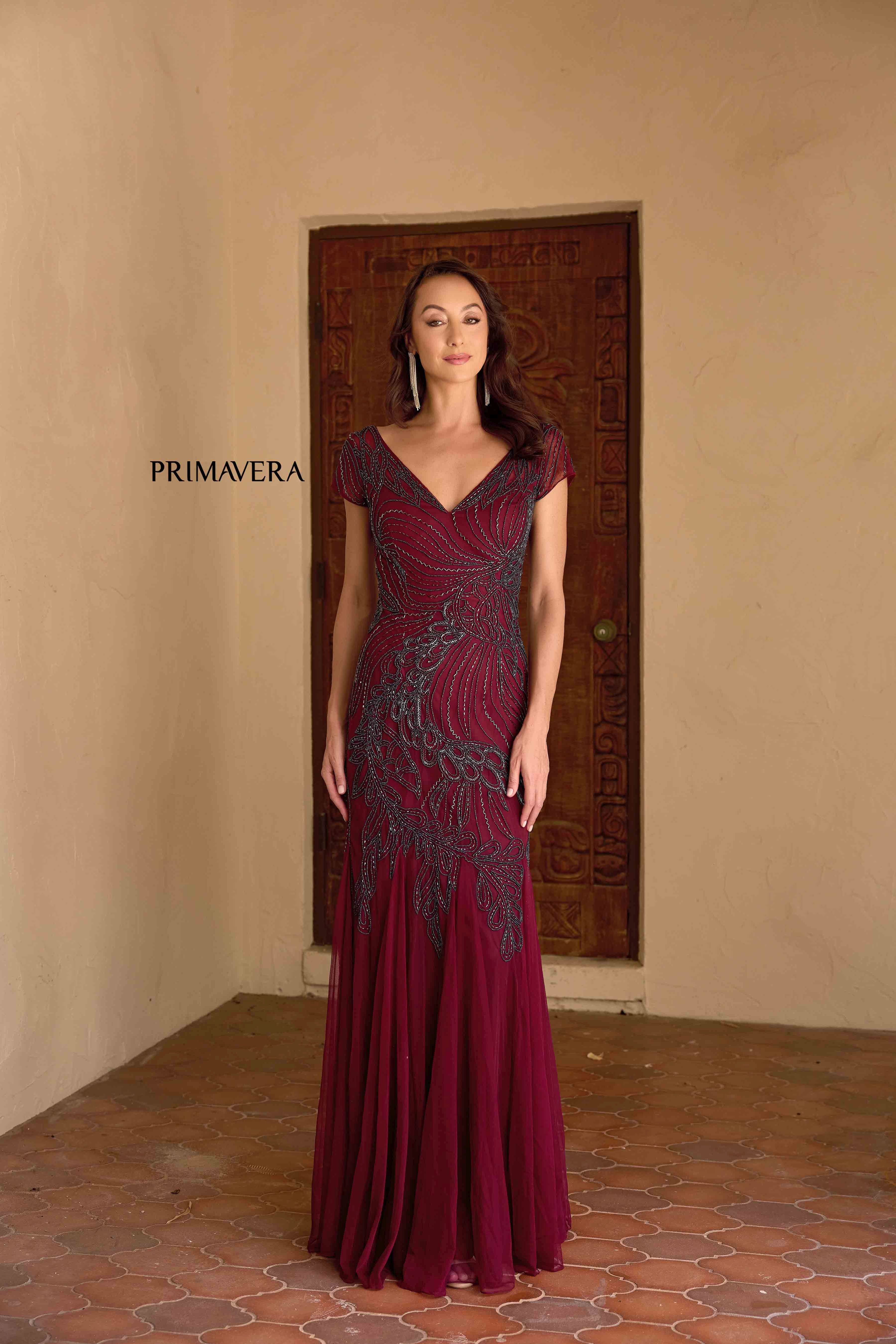 Primavera Couture -13148 V-Neck sheath Prom Gown