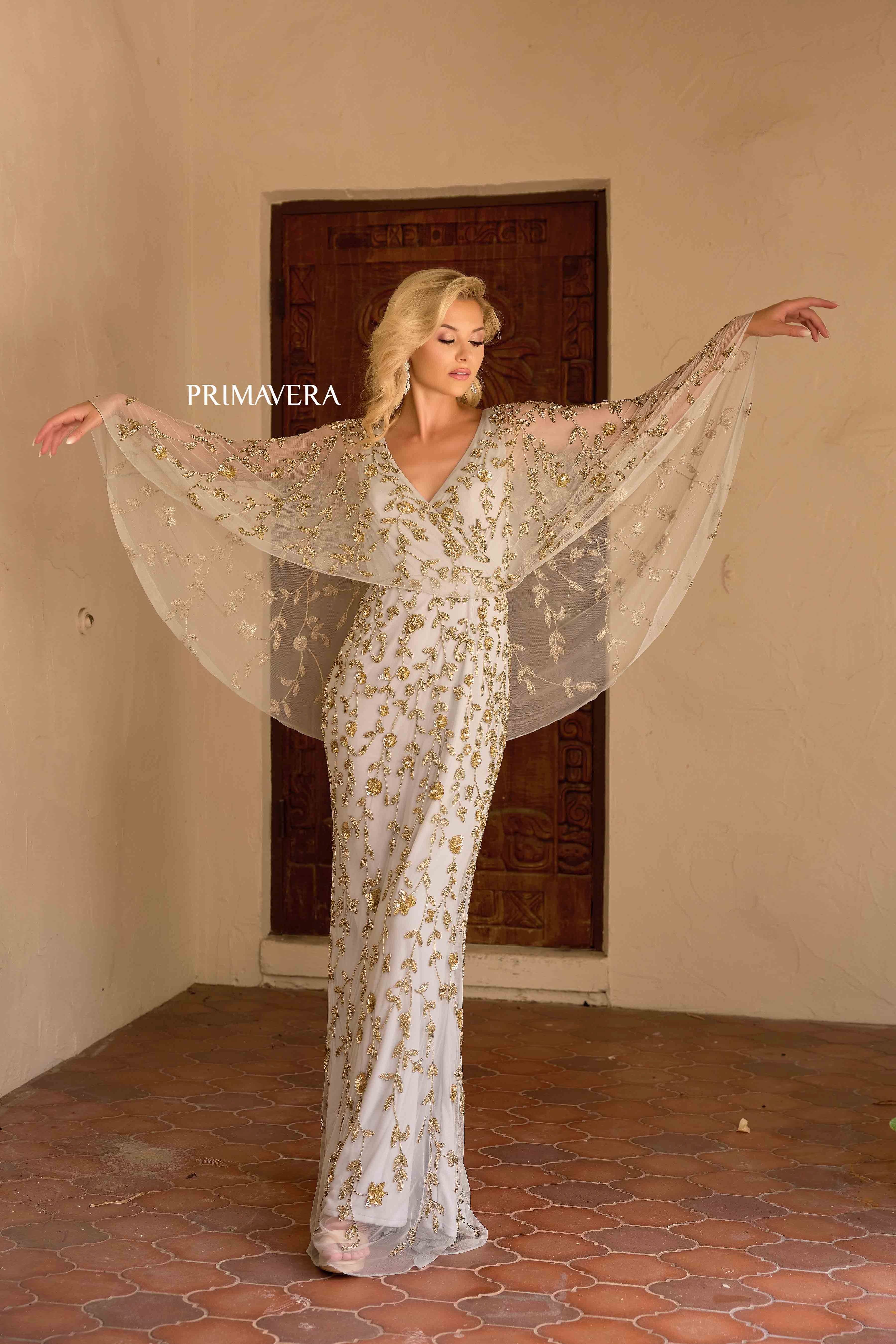 Primavera Couture -13149 Beaded V-Neck Sheer Gown