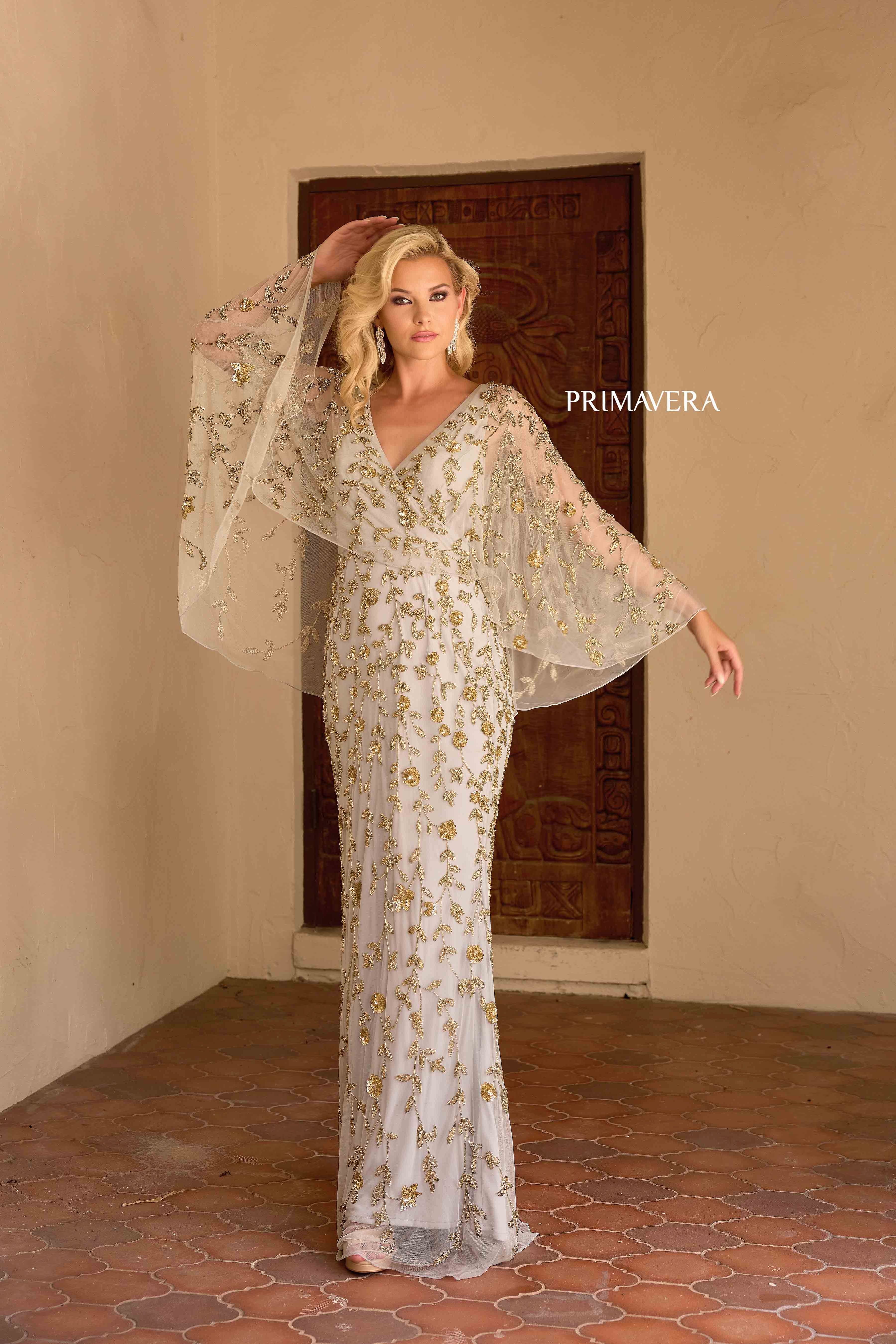 Primavera Couture -13149 Beaded V-Neck Sheer Gown