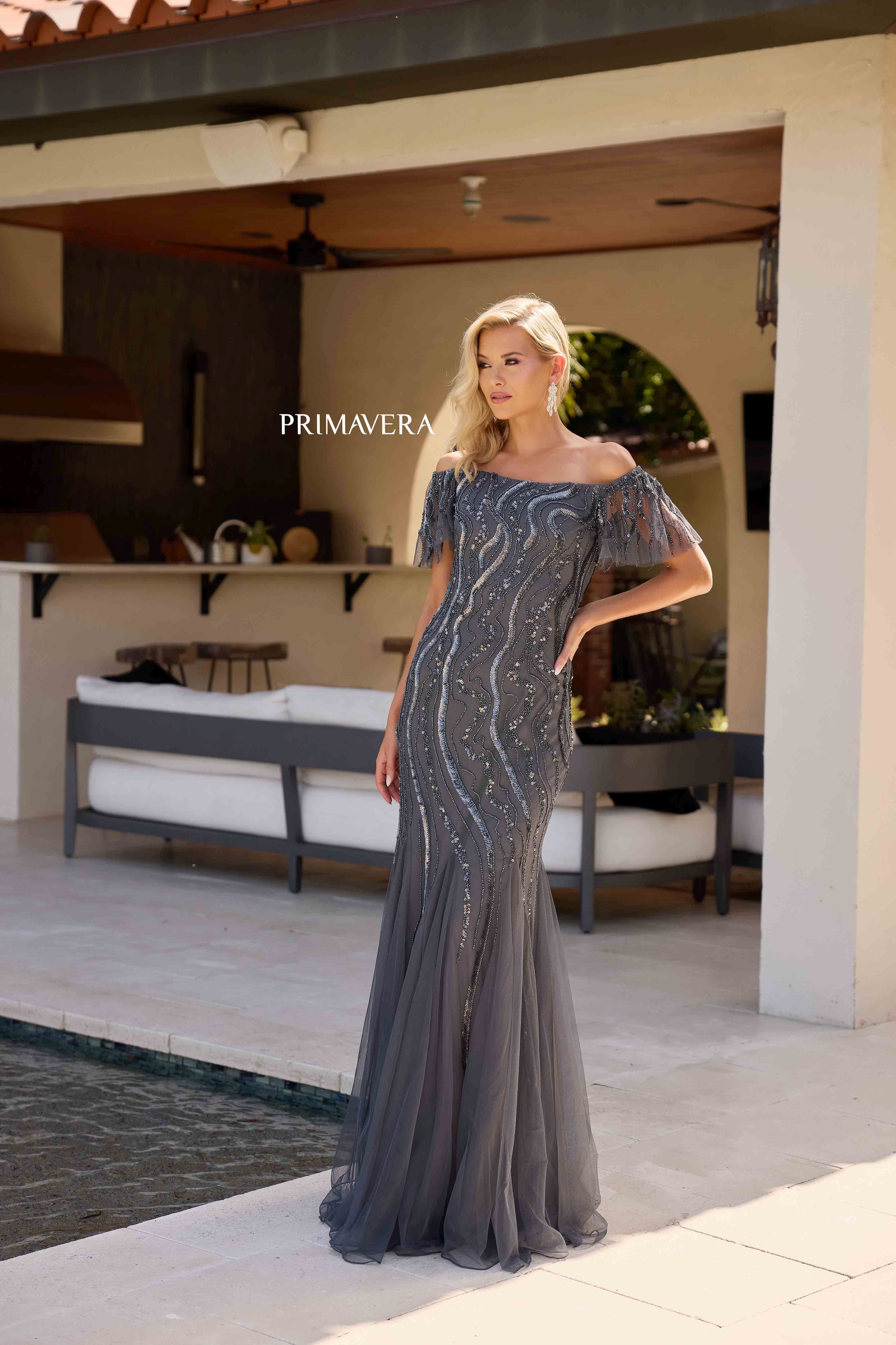 Primavera Couture -13155 Square Neck Mermaid Evening Dress