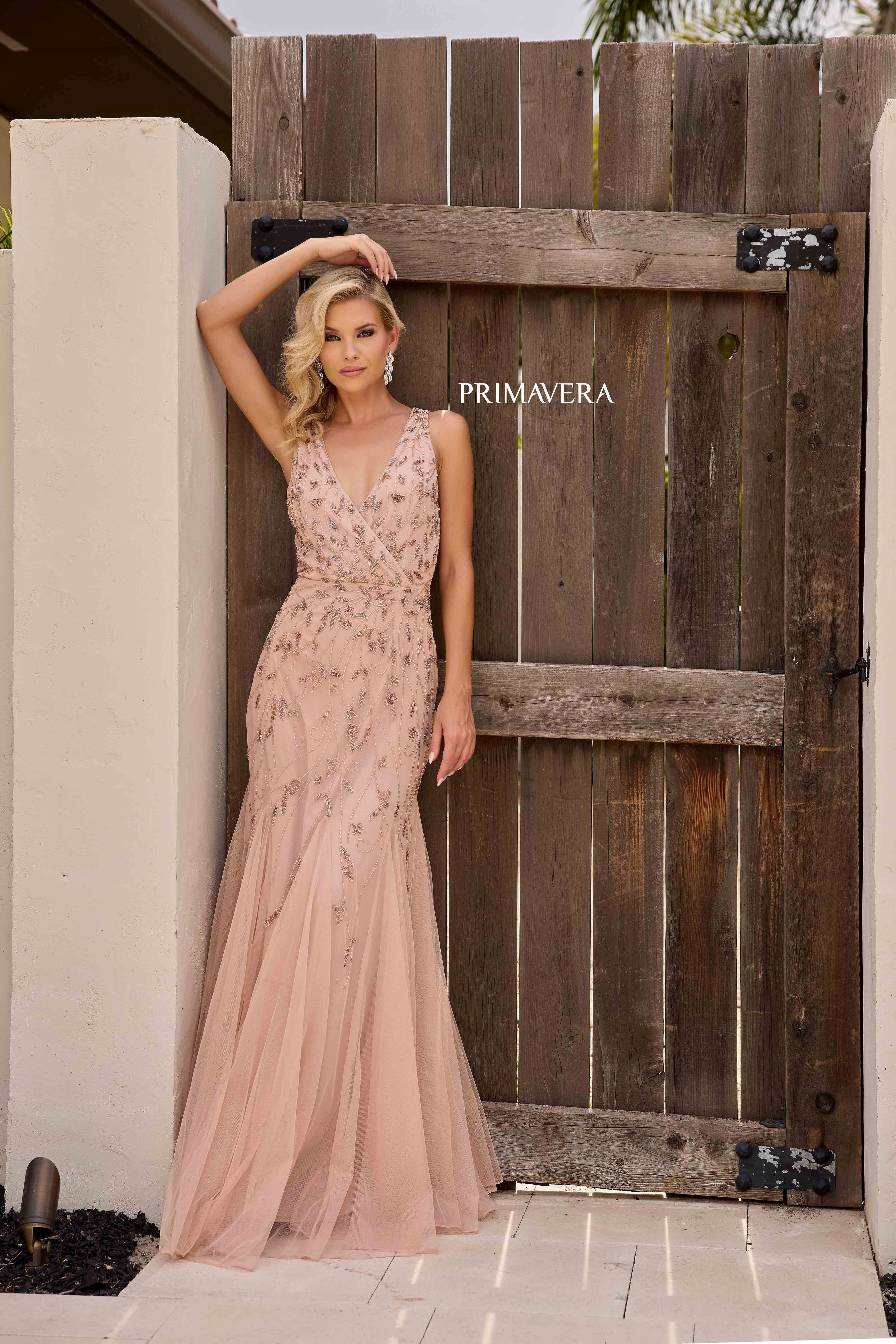 Primavera Couture -13158 Sheath V-Neck Evening Dress