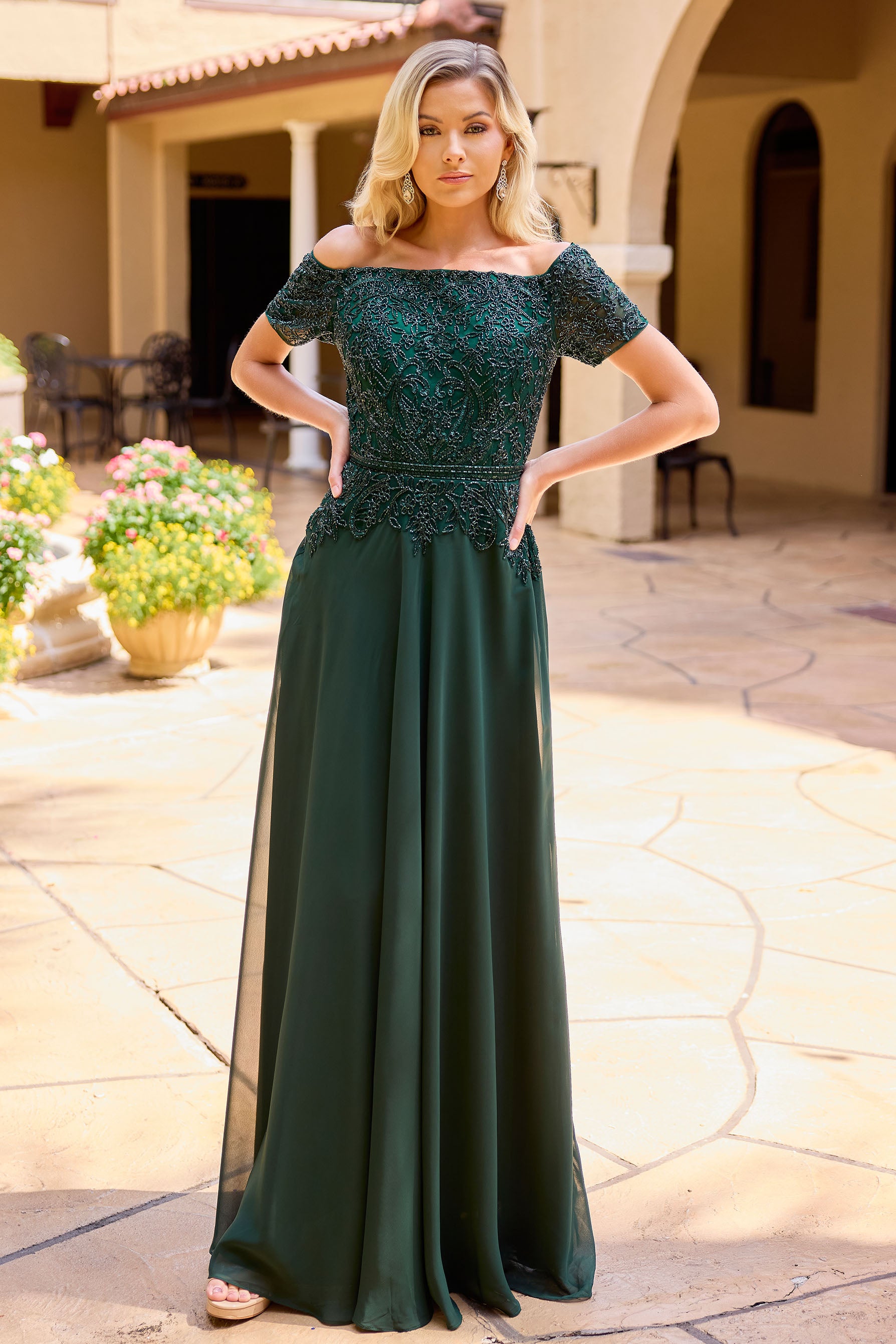 Primavera Couture -13164 A line gown with Sequin and beaded work.