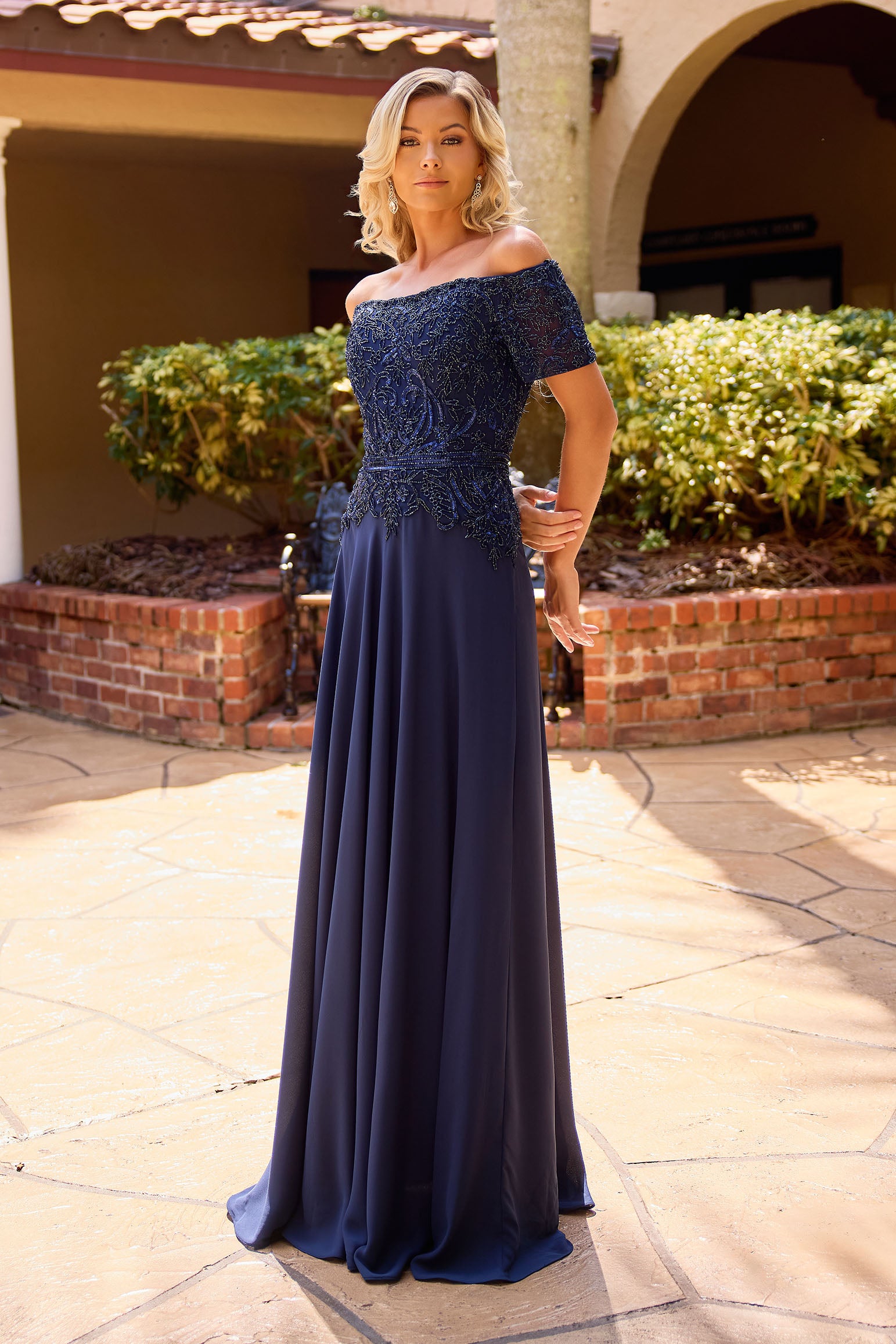 Primavera Couture -13164 A line gown with Sequin and beaded work.
