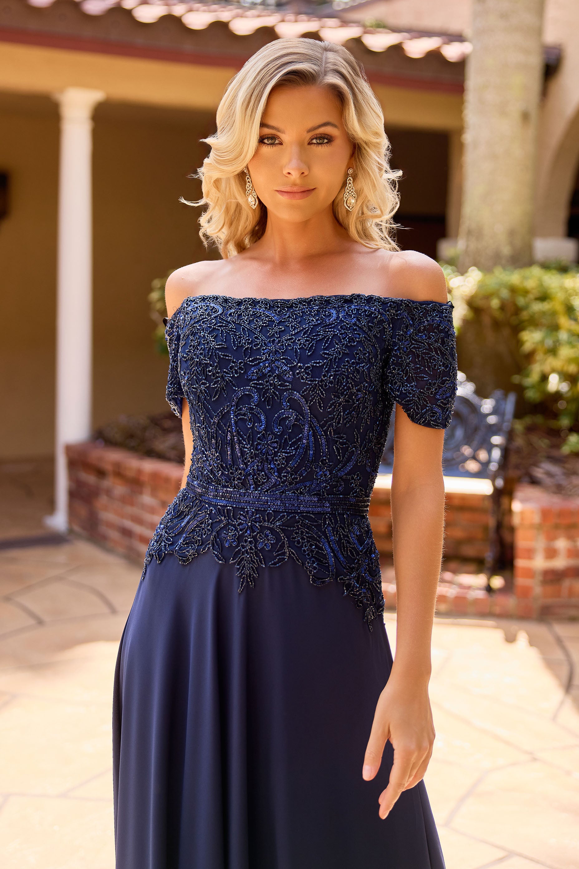 Primavera Couture -13164 A line gown with Sequin and beaded work.