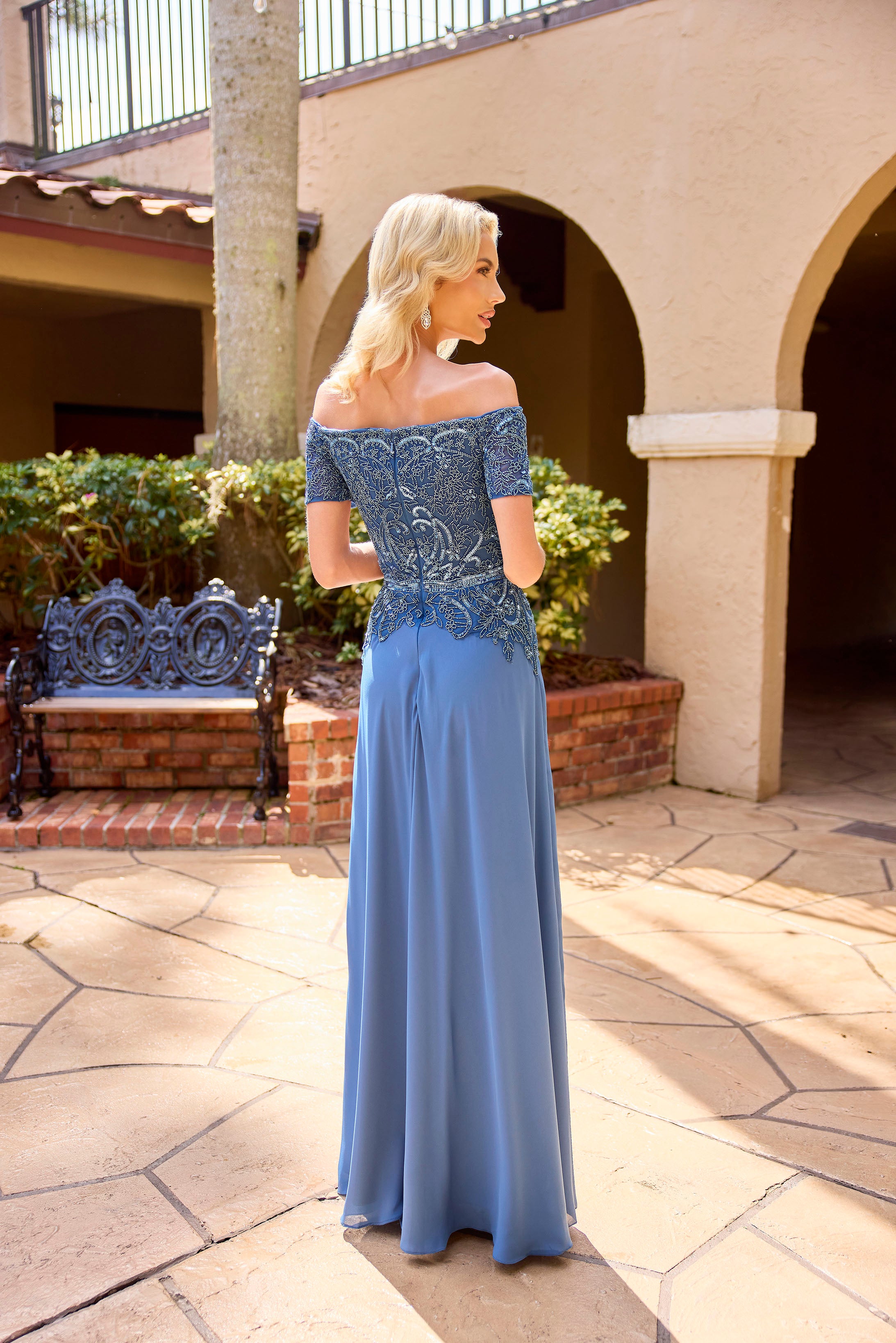 Primavera Couture -13164 A line gown with Sequin and beaded work.