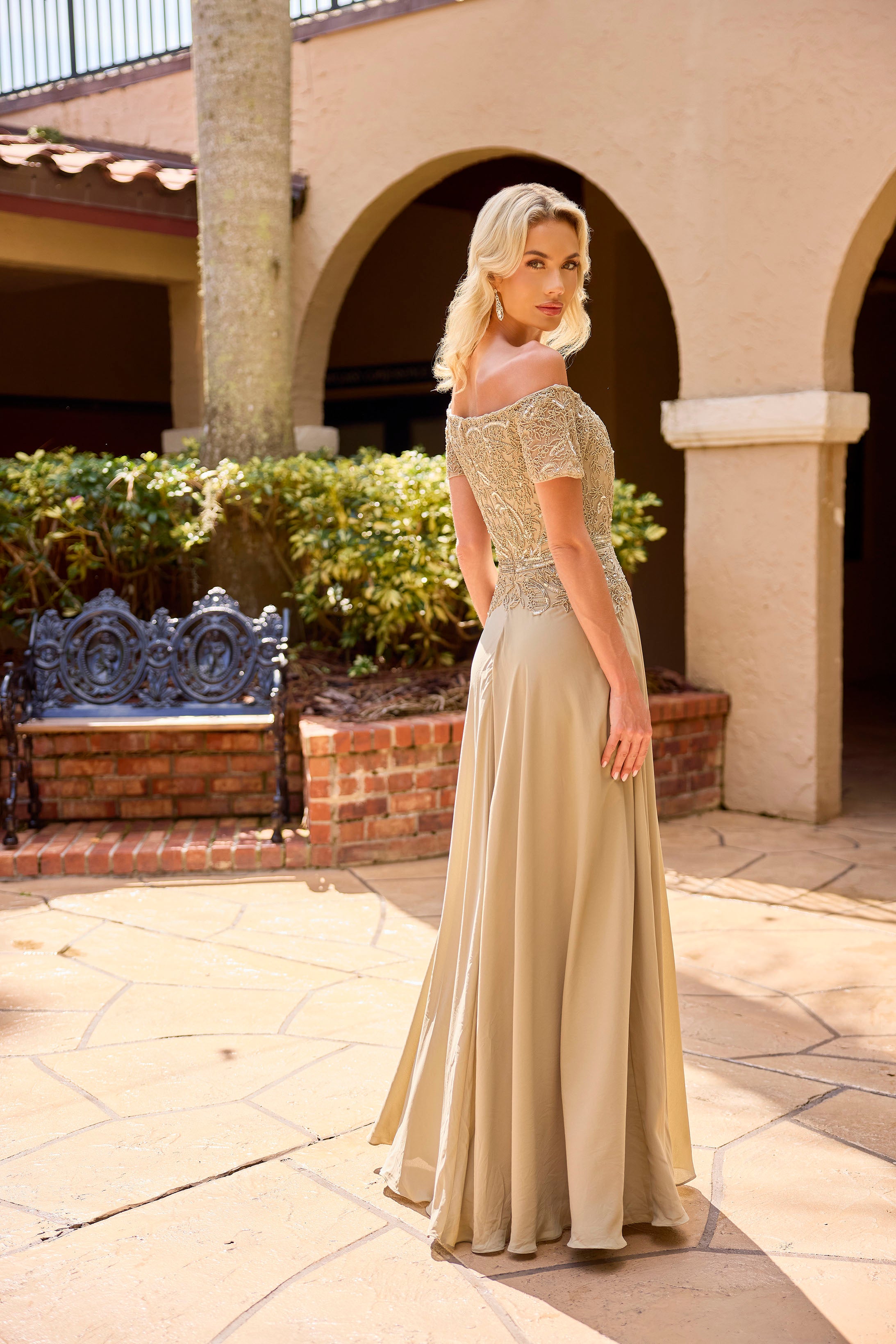 Primavera Couture -13164 A line gown with Sequin and beaded work.