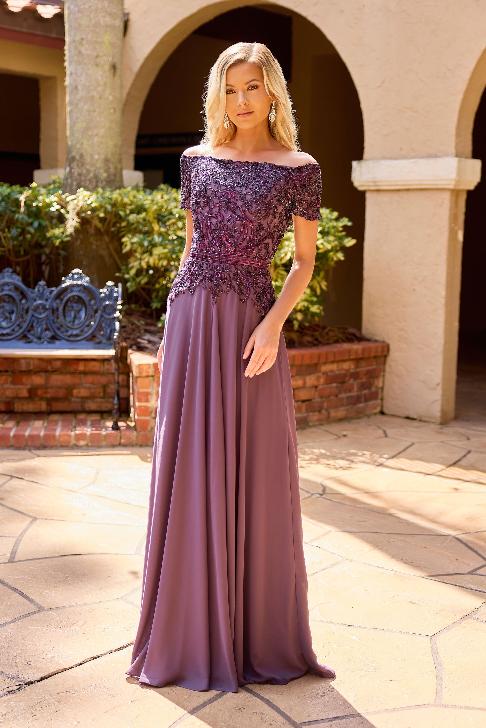 Primavera Couture -13164 A line gown with Sequin and beaded work.