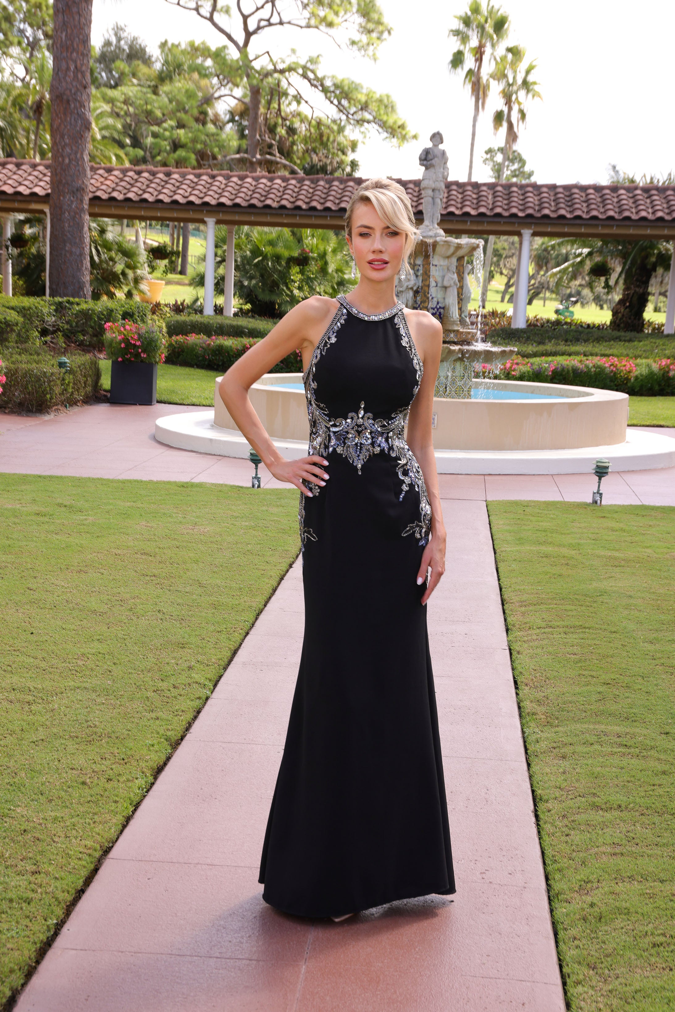 Primavera Couture -13167 Sequins and beaded gown with halter neck
