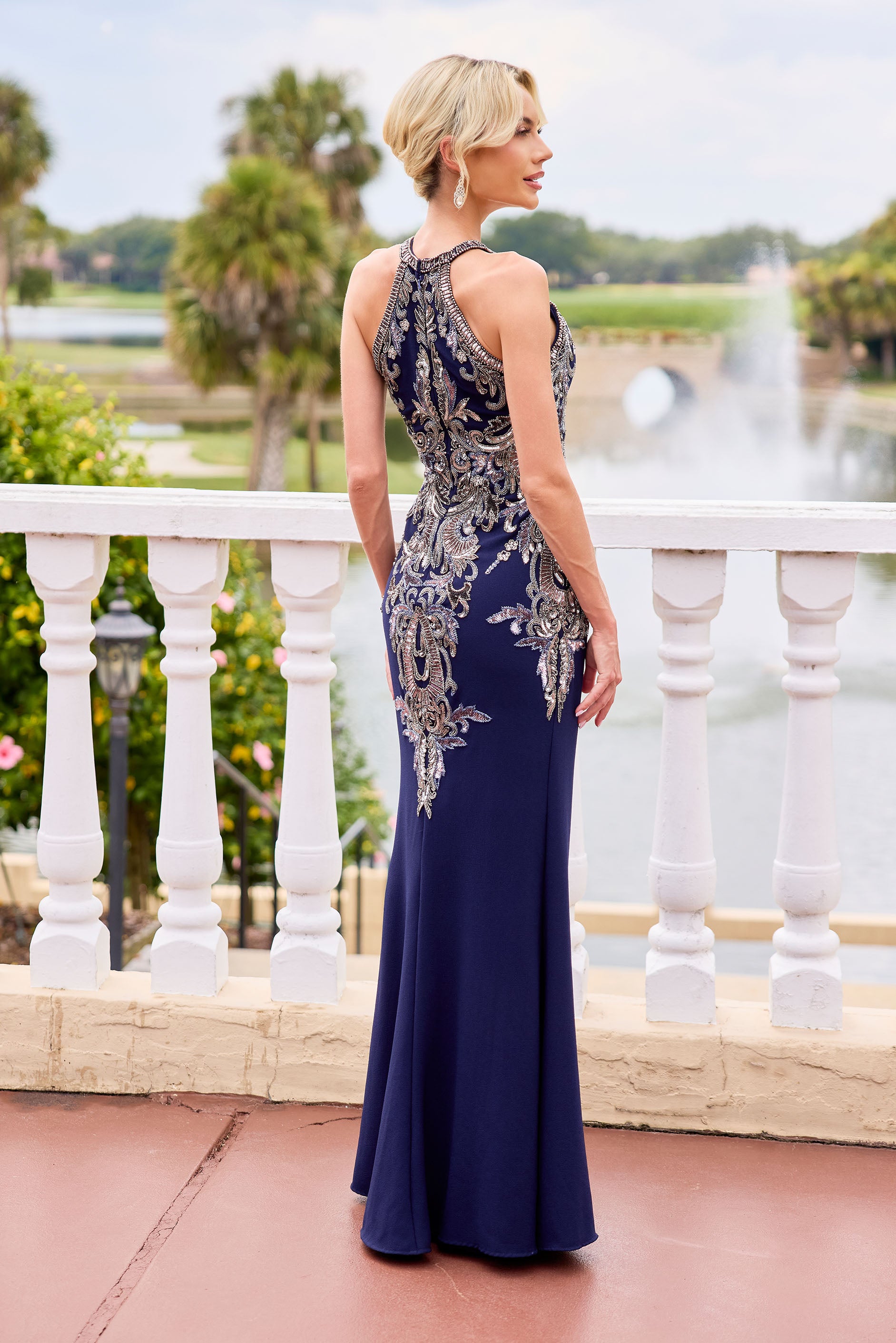 Primavera Couture -13167 Sequins and beaded gown with halter neck