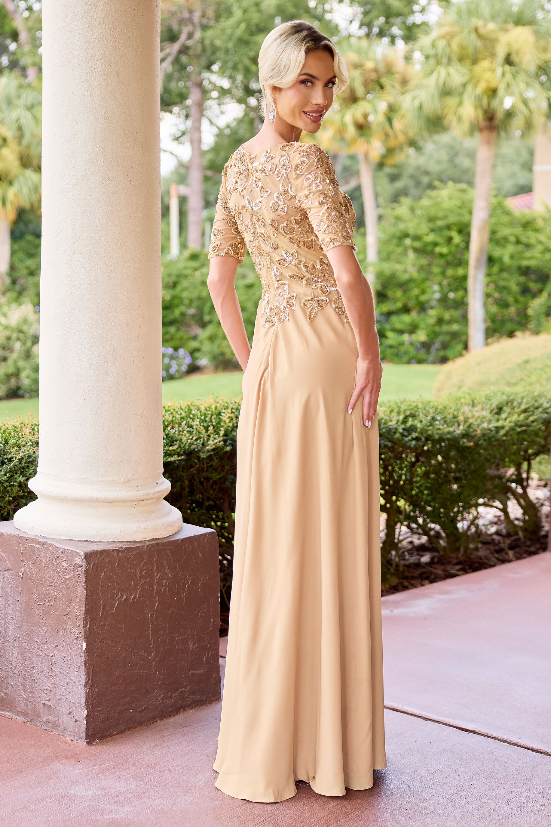 Primavera Couture -13171 A line gown with Sequin and beaded work.