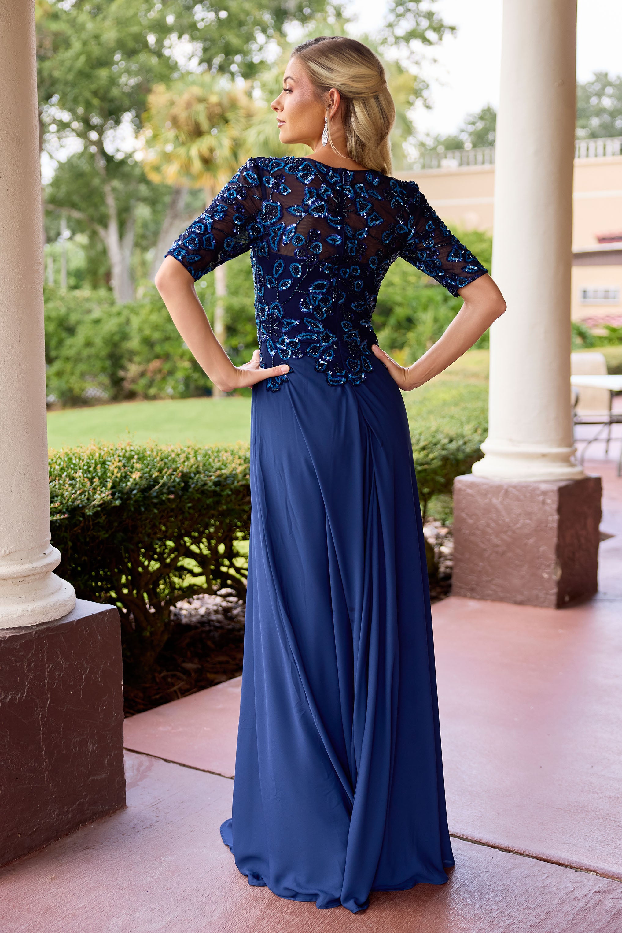 Primavera Couture -13171 A line gown with Sequin and beaded work.