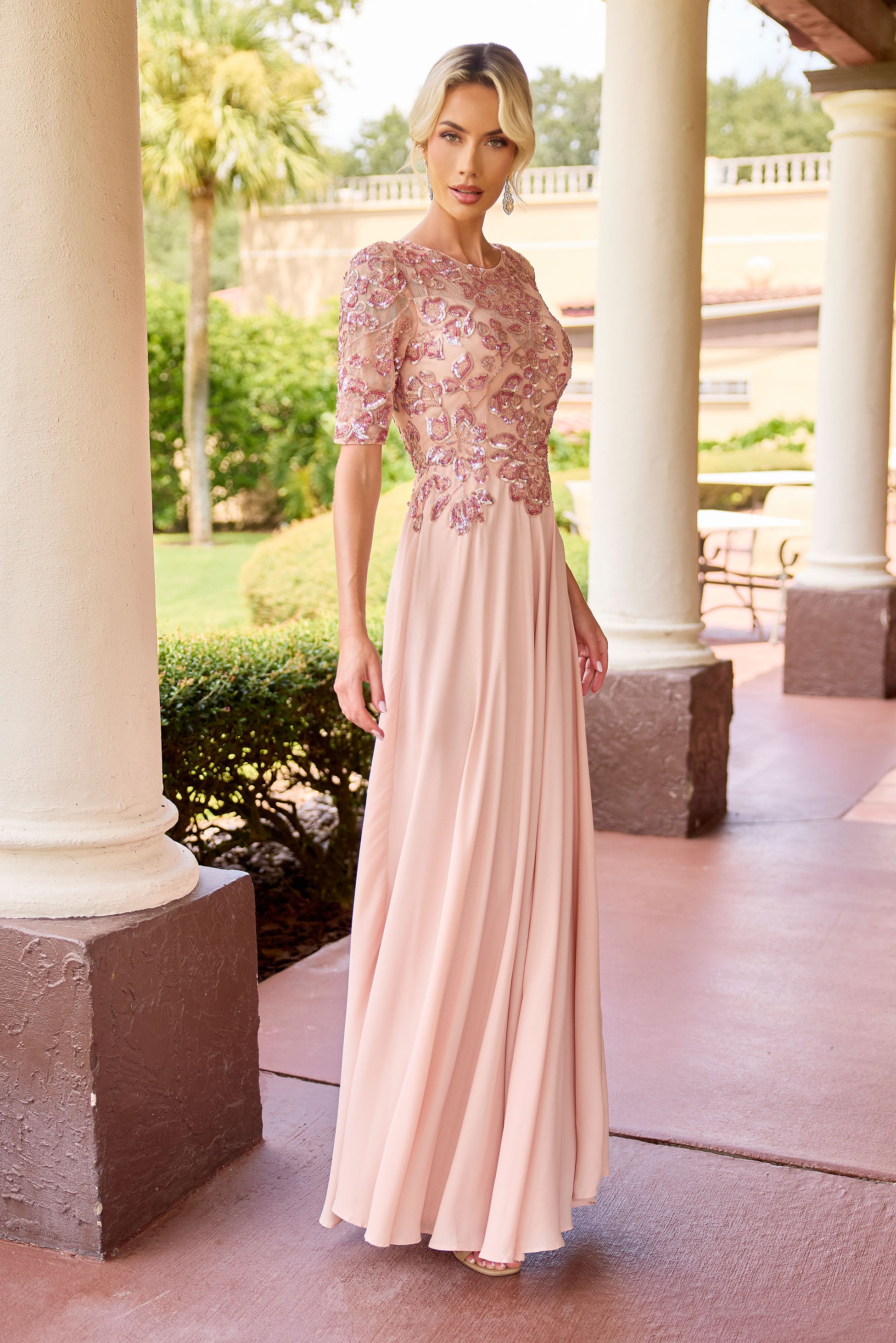 Primavera Couture -13171 A line gown with Sequin and beaded work.