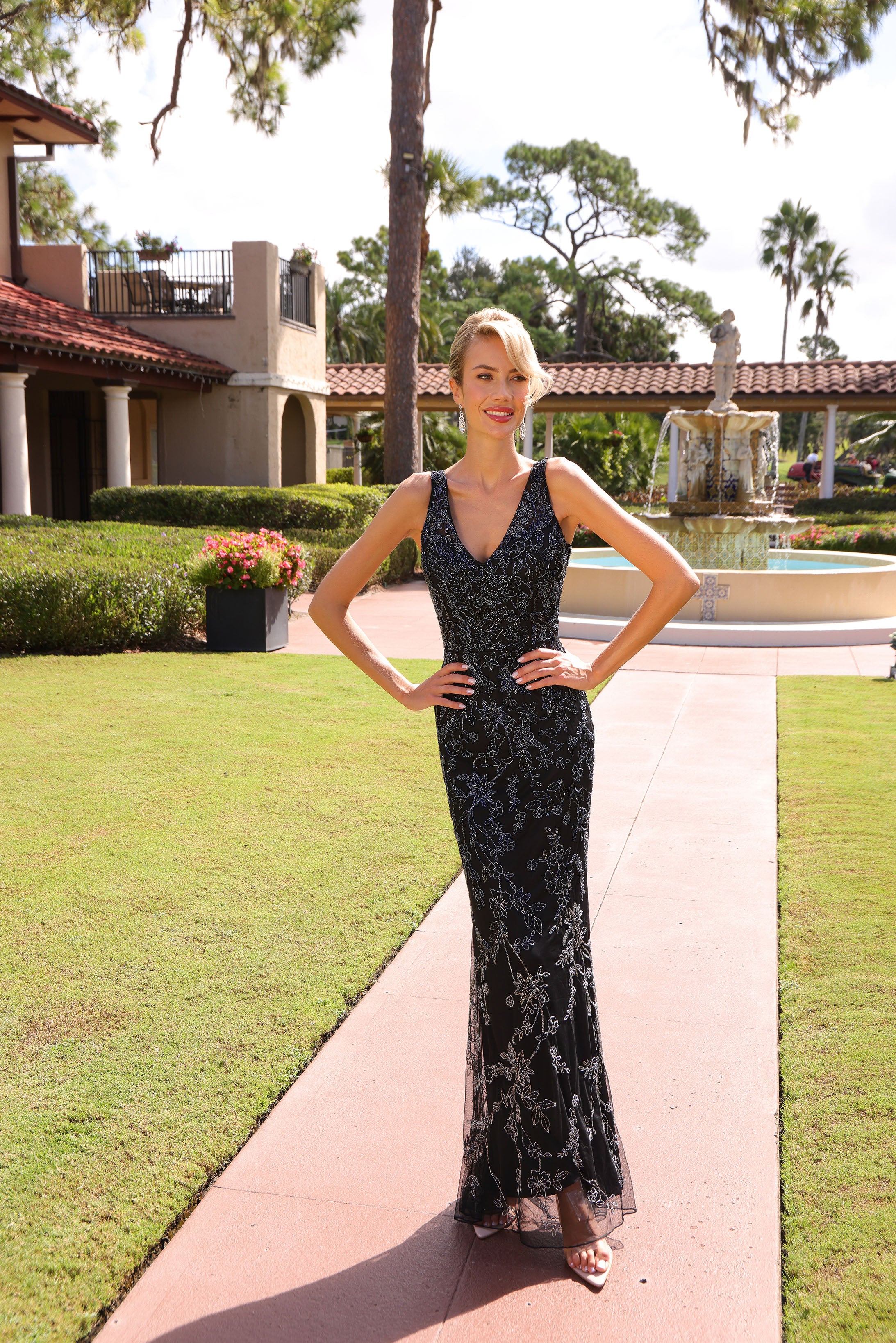 Primavera Couture -13176 V-Neckline gown with beaded work