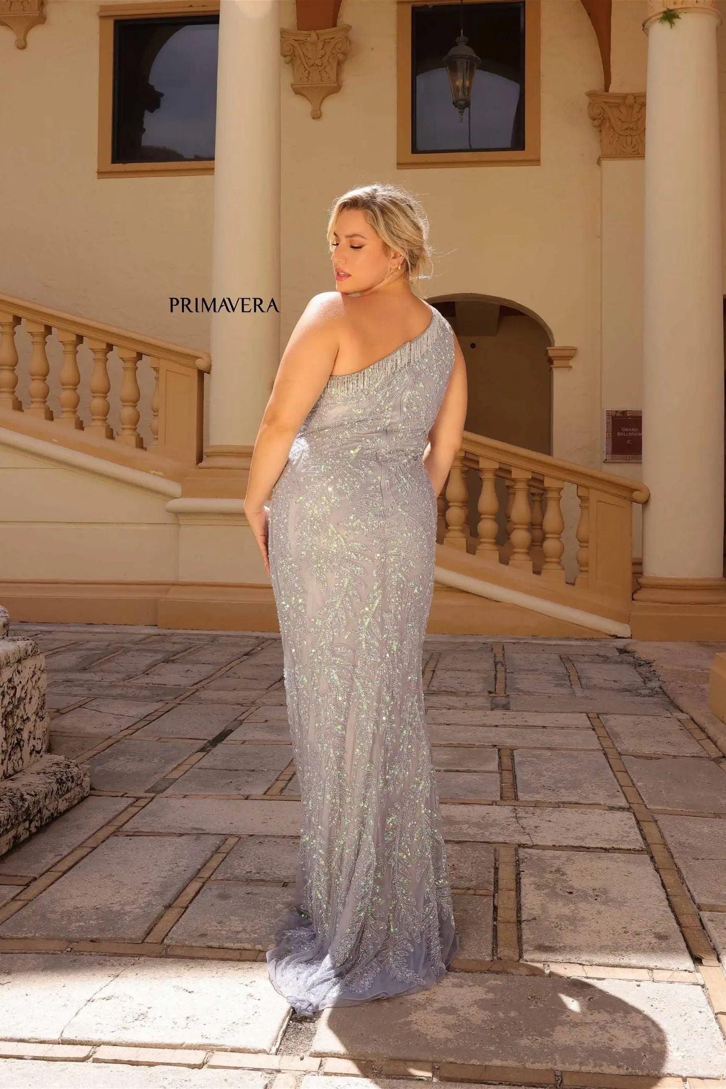 Primavera Couture -14047 Curved One Shoulder Fully Beaded Prom Dress