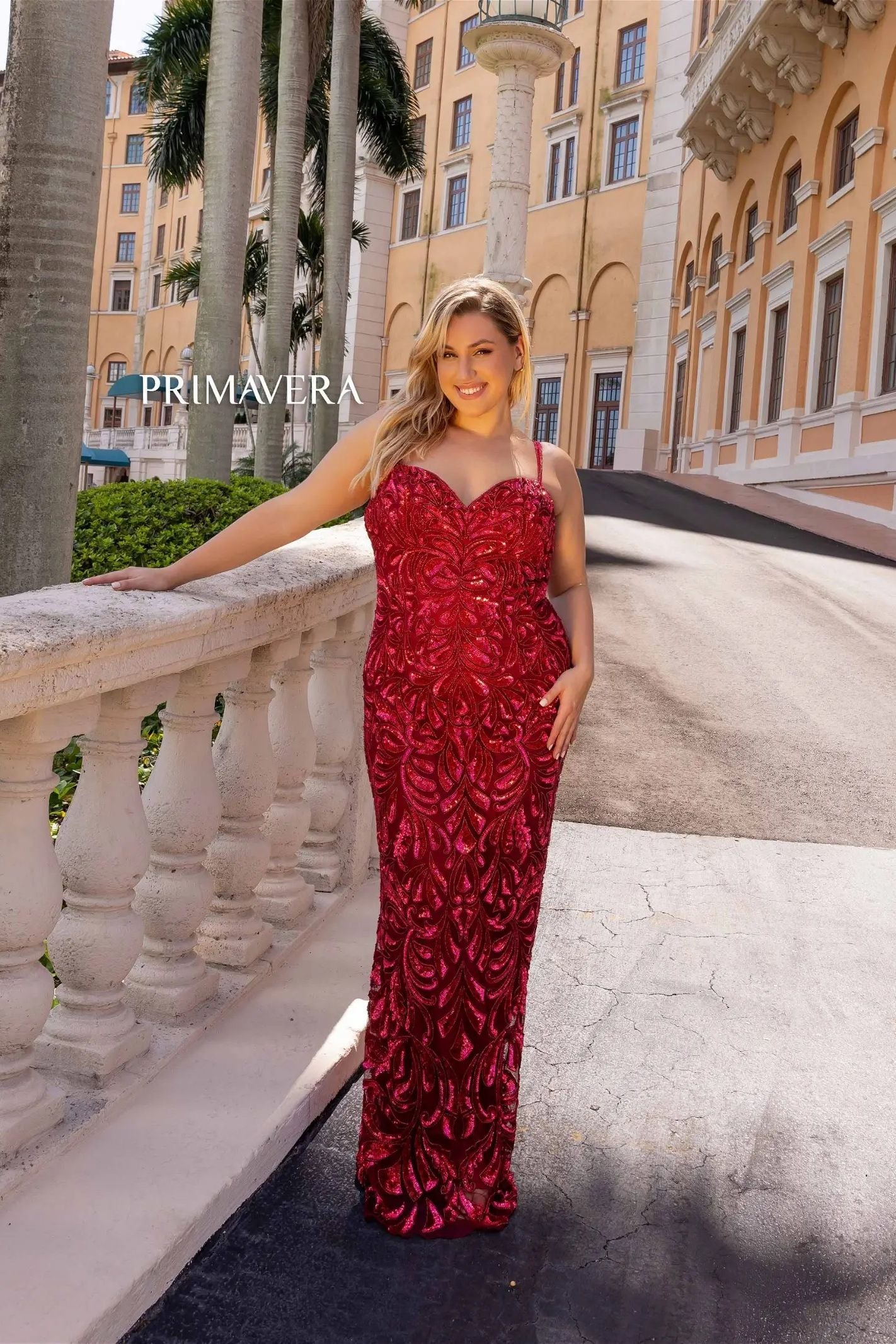 Primavera Couture -14054 Curved Off Shoulder Sequin Prom Dress