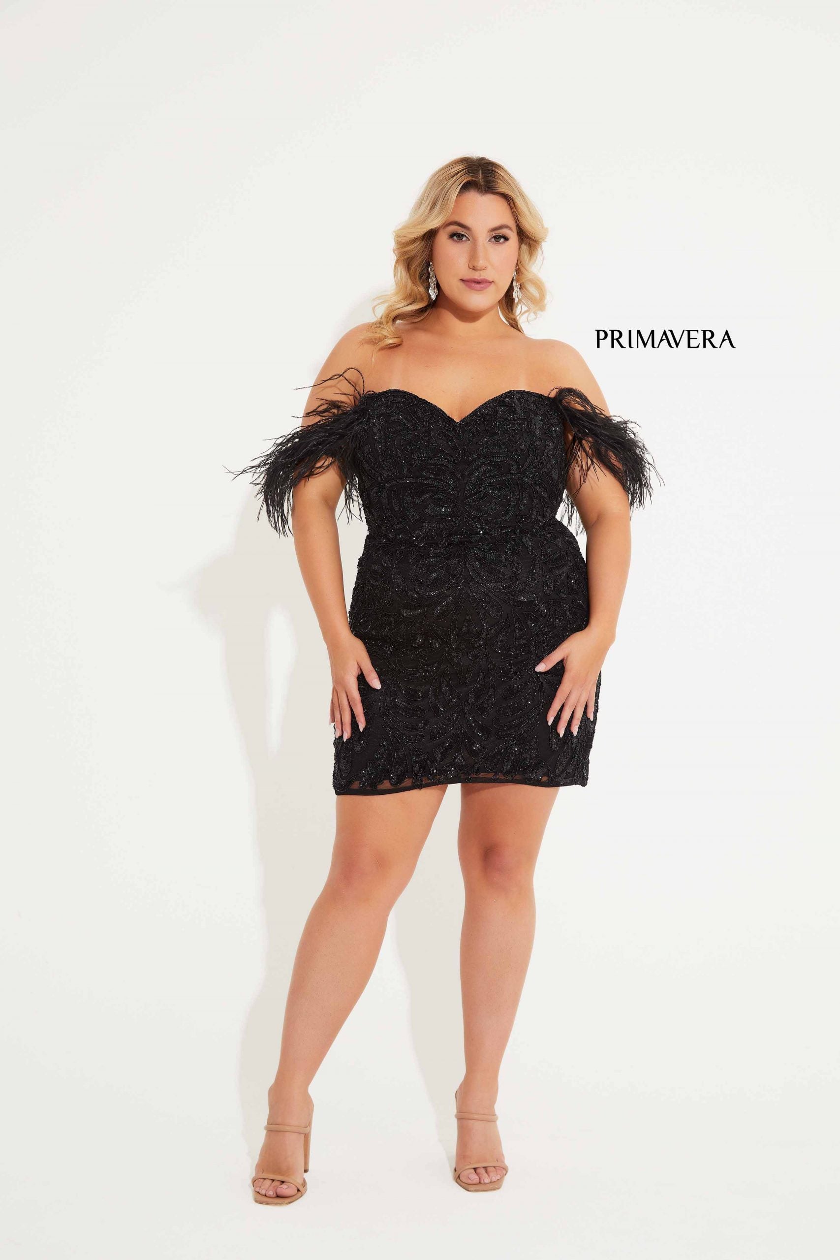 Primavera Couture -14062 Off Shoulder Sequin Short Curved Dress