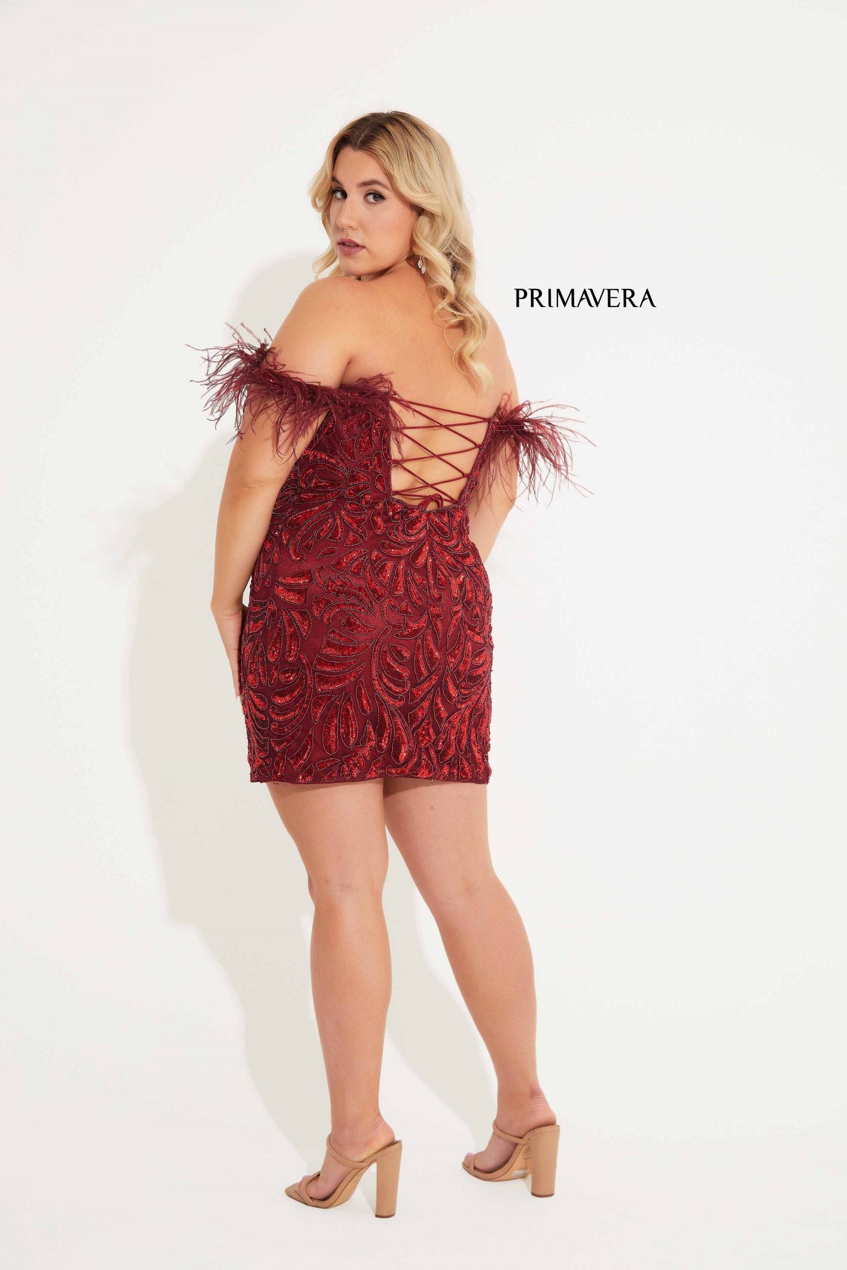 Primavera Couture -14062 Off Shoulder Sequin Short Curved Dress