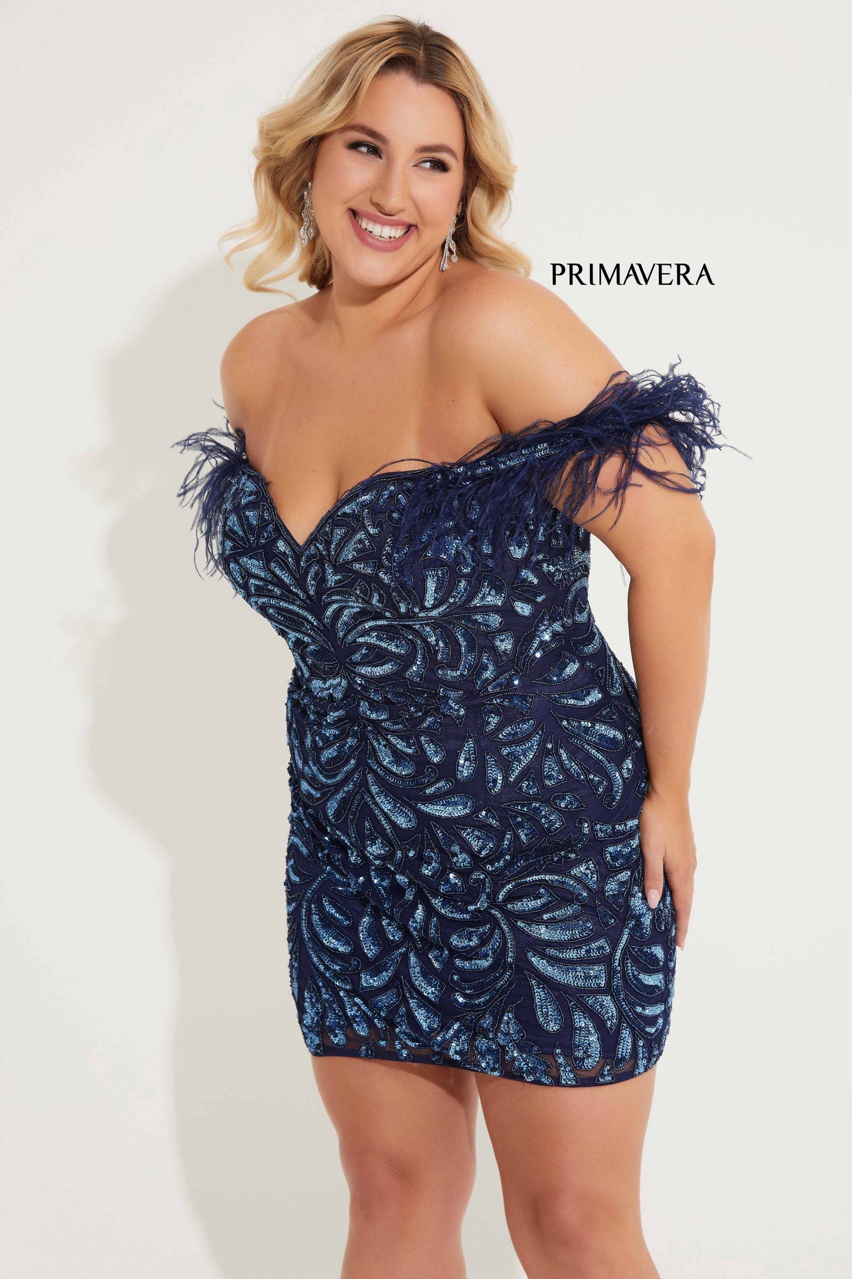 Primavera Couture -14062 Off Shoulder Sequin Short Curved Dress