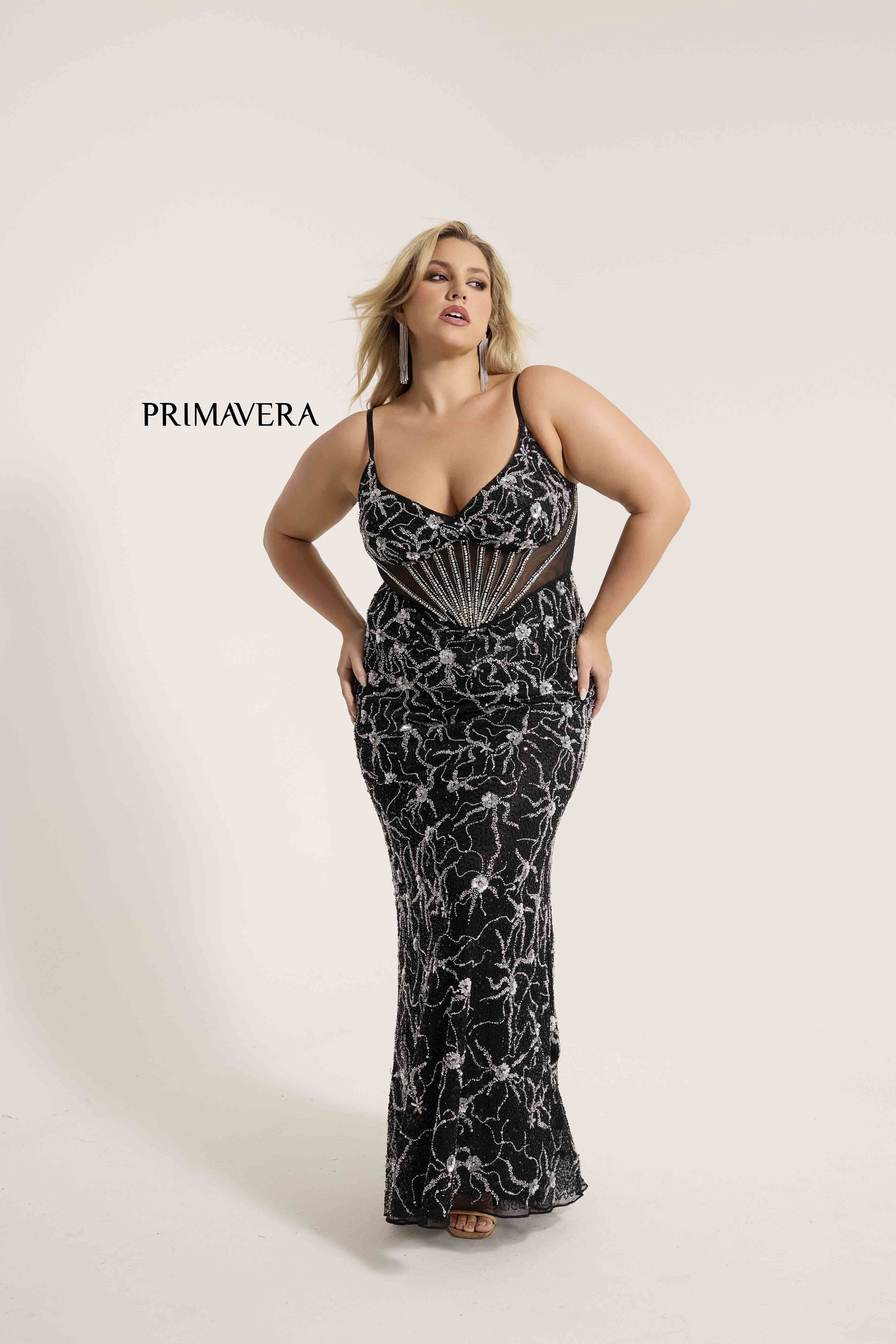Primavera Couture -14079 Sheer Sleeveless Sequined Evening