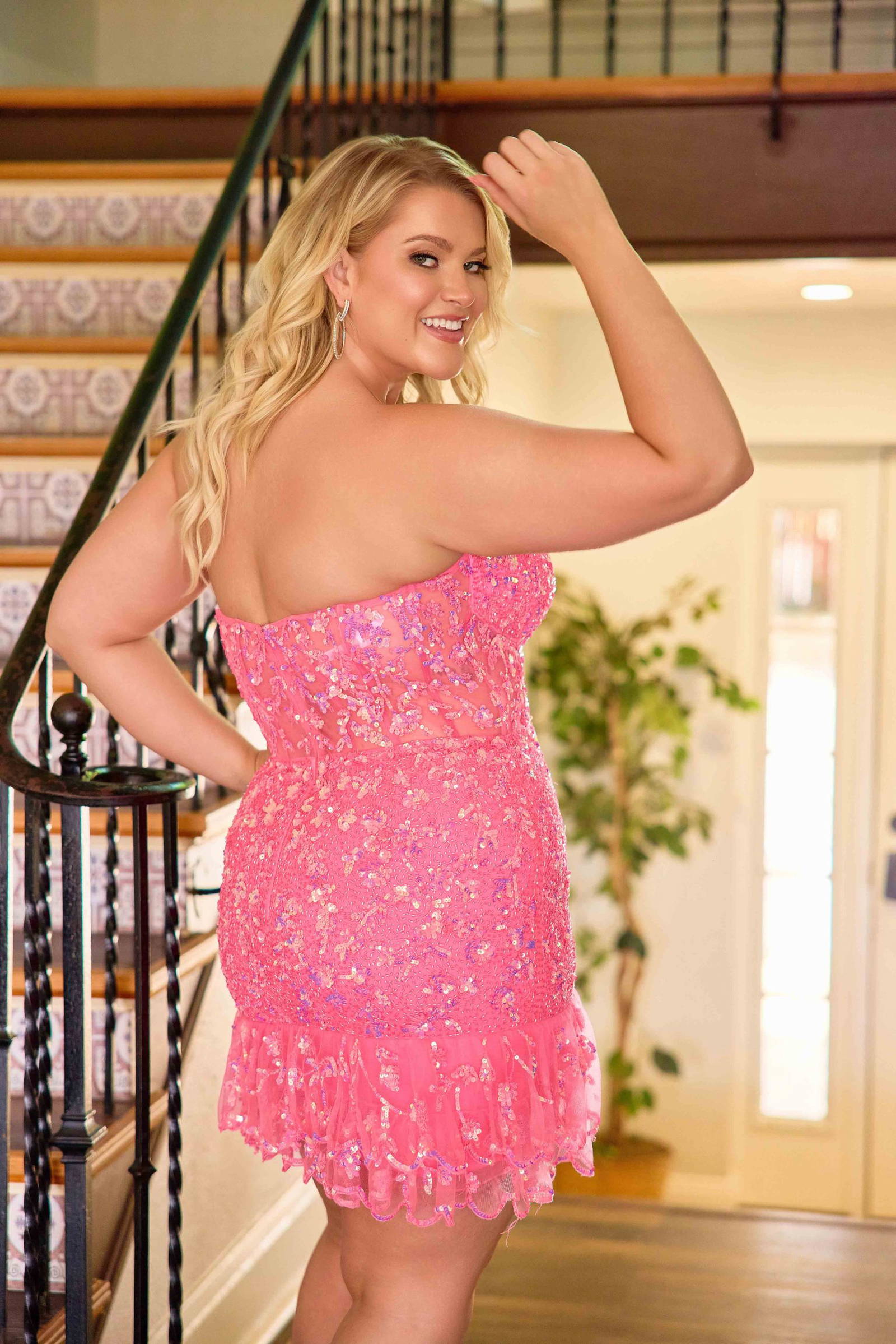 Primavera Couture -14089 Sequined Strapless Mini Dress Structured With Sweetheart Neckline
