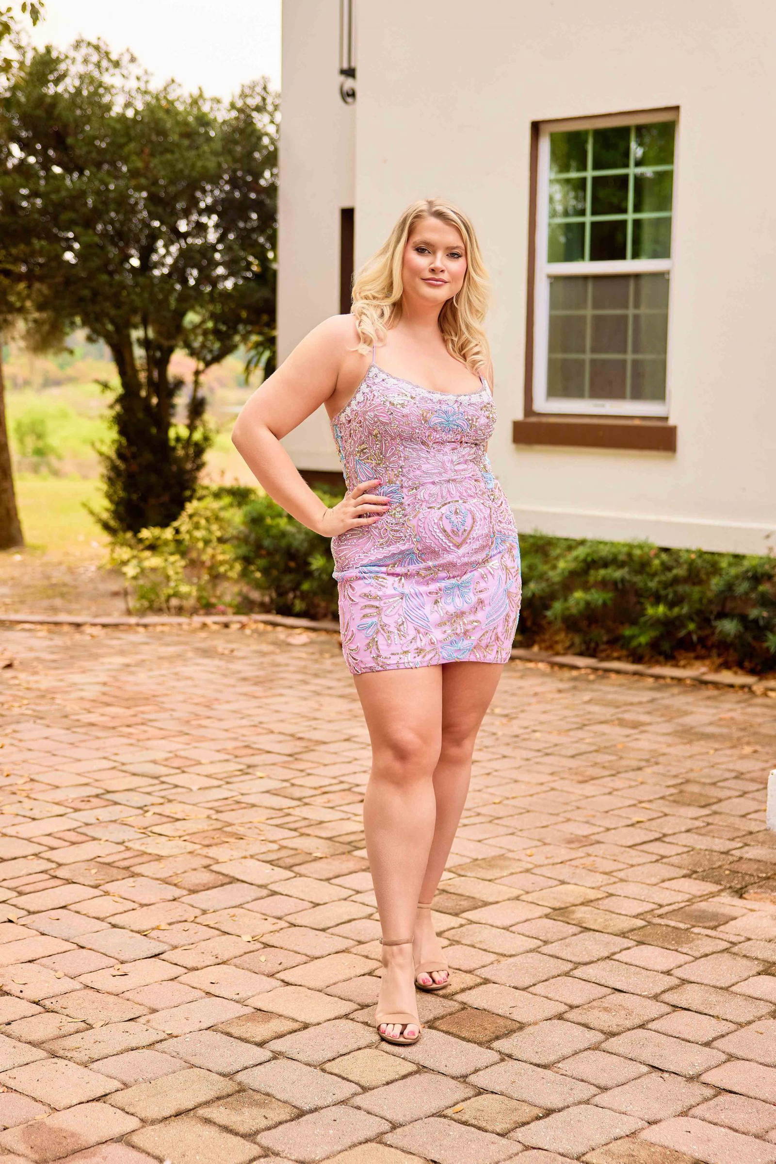 Primavera Couture -14090 Sheath Mini Short Dress With Colorful Beading Scoop Neck
