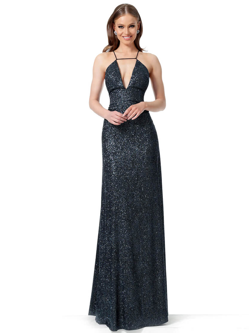 Jovani -1551 Deep V-Neck Halter Sheath Dress