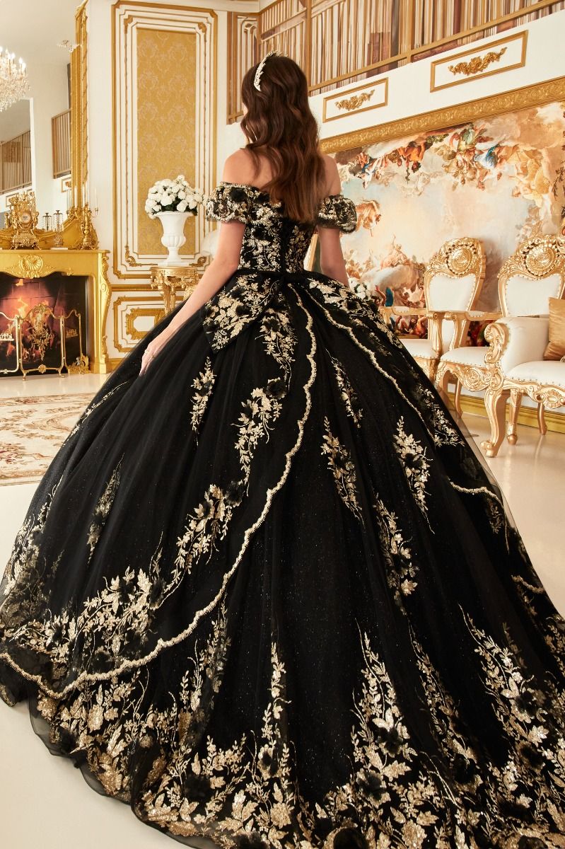 Floral Off The Shoulder Quince Ball Gown By Cinderella Divine -15701