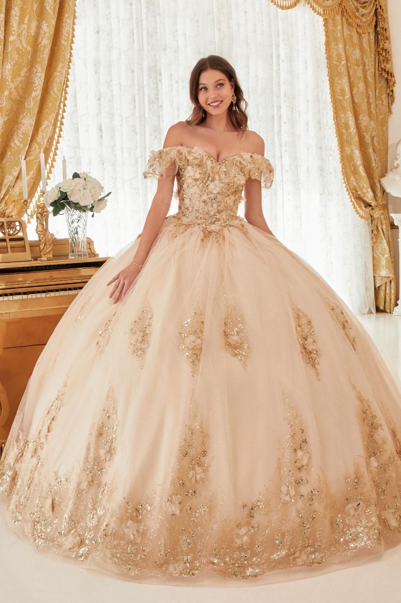 Floral Off The Shoulder Quince Ball Gown By Cinderella Divine -15701