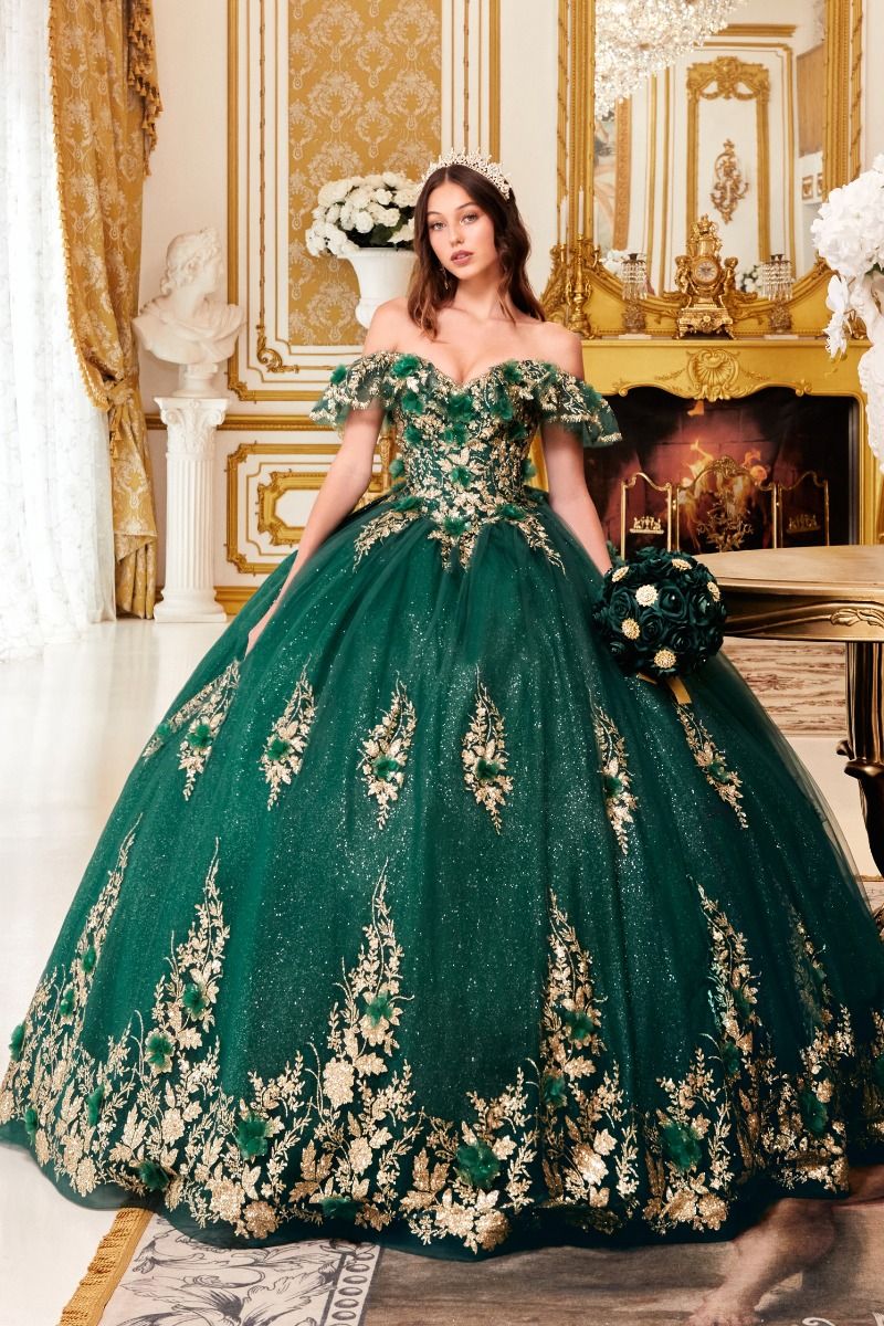 Floral Off The Shoulder Quince Ball Gown By Cinderella Divine -15701