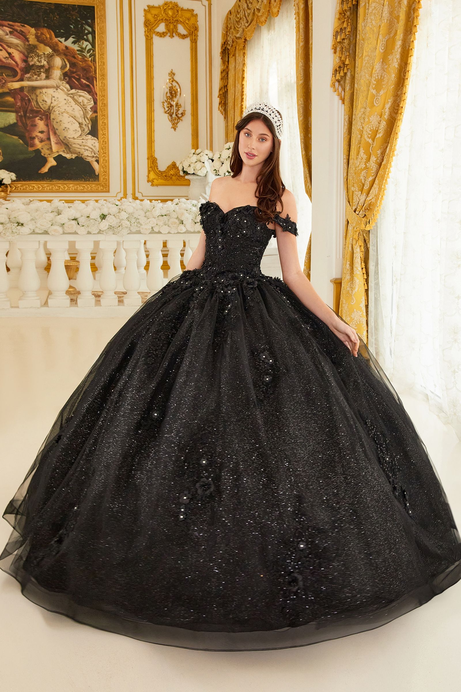 Off The Shoulder Floral Quince Ball Gown By Cinderella Divine -15702