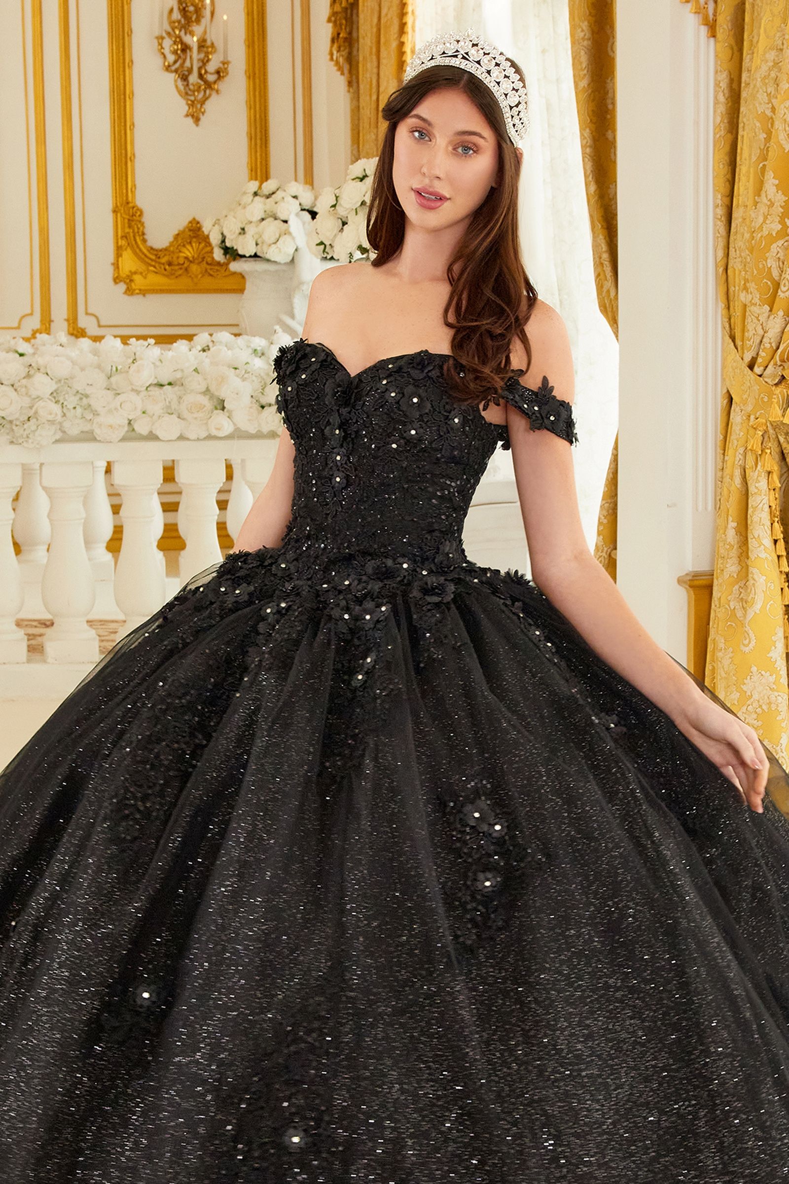 Off The Shoulder Floral Quince Ball Gown By Cinderella Divine -15702