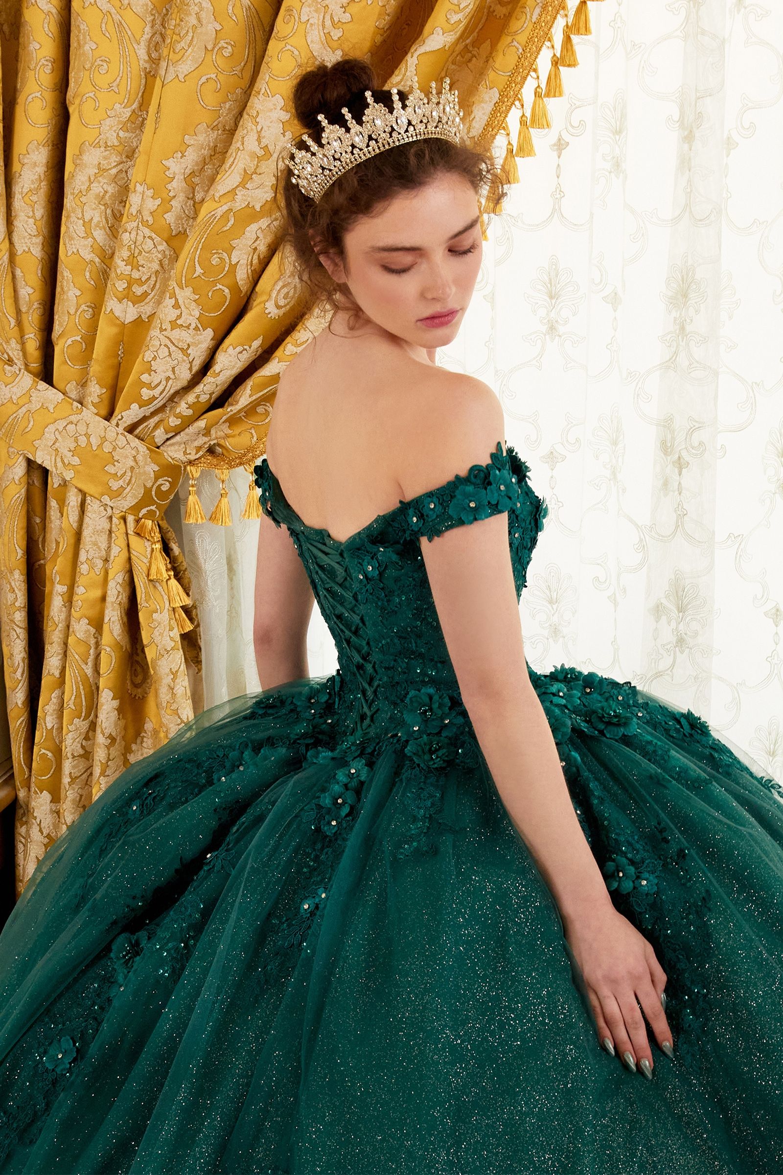 Off The Shoulder Floral Quince Ball Gown By Cinderella Divine -15702