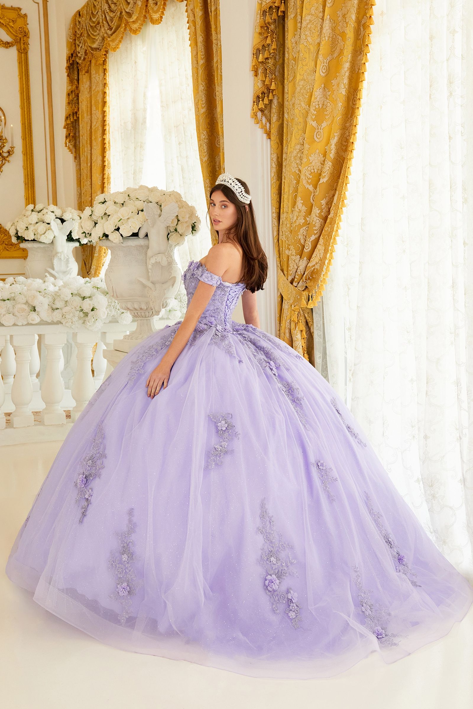 Off The Shoulder Floral Quince Ball Gown By Cinderella Divine -15702