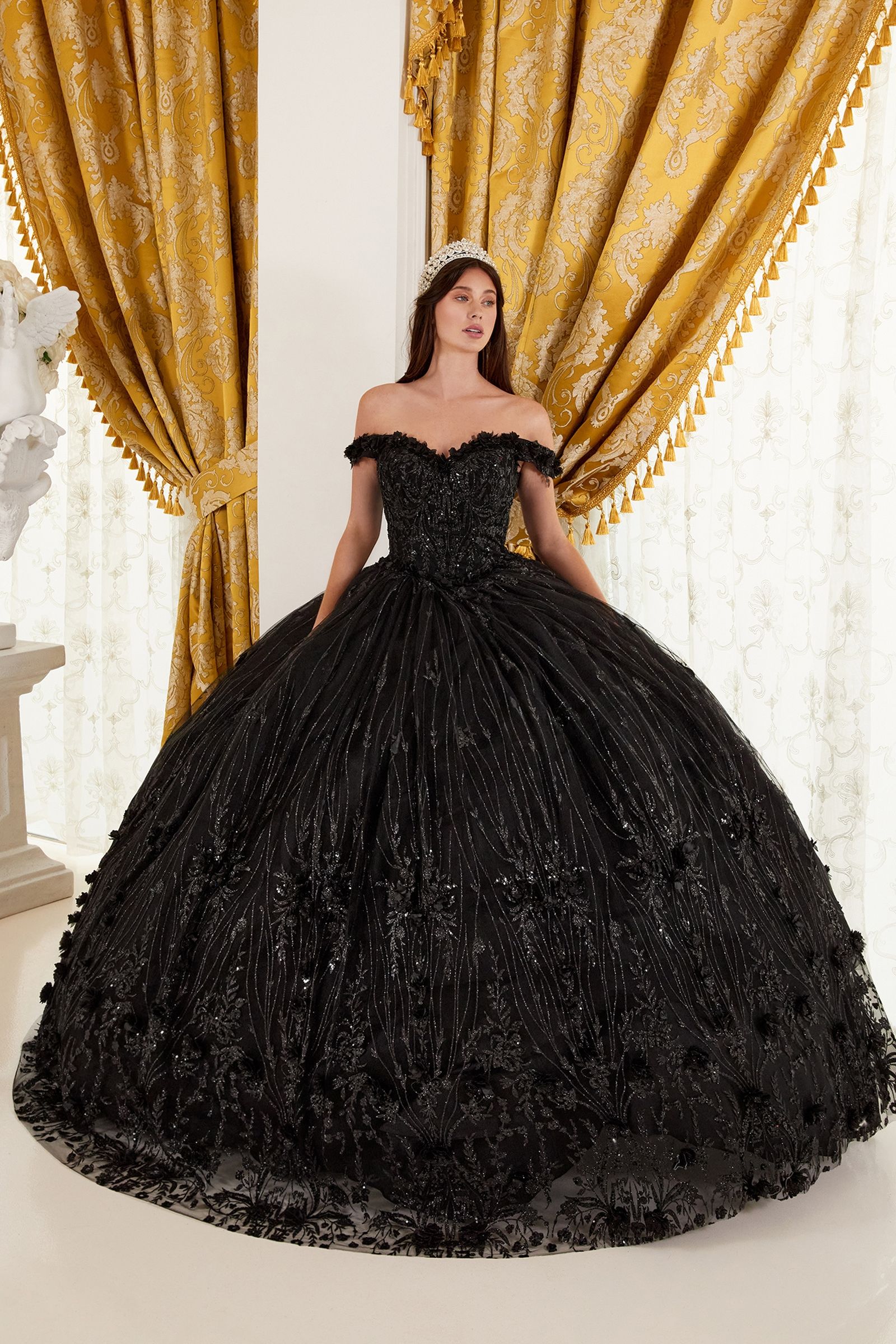 Off The Shoulder Qiunceanera Floral Ball Gown By Cinderella Divine -15704