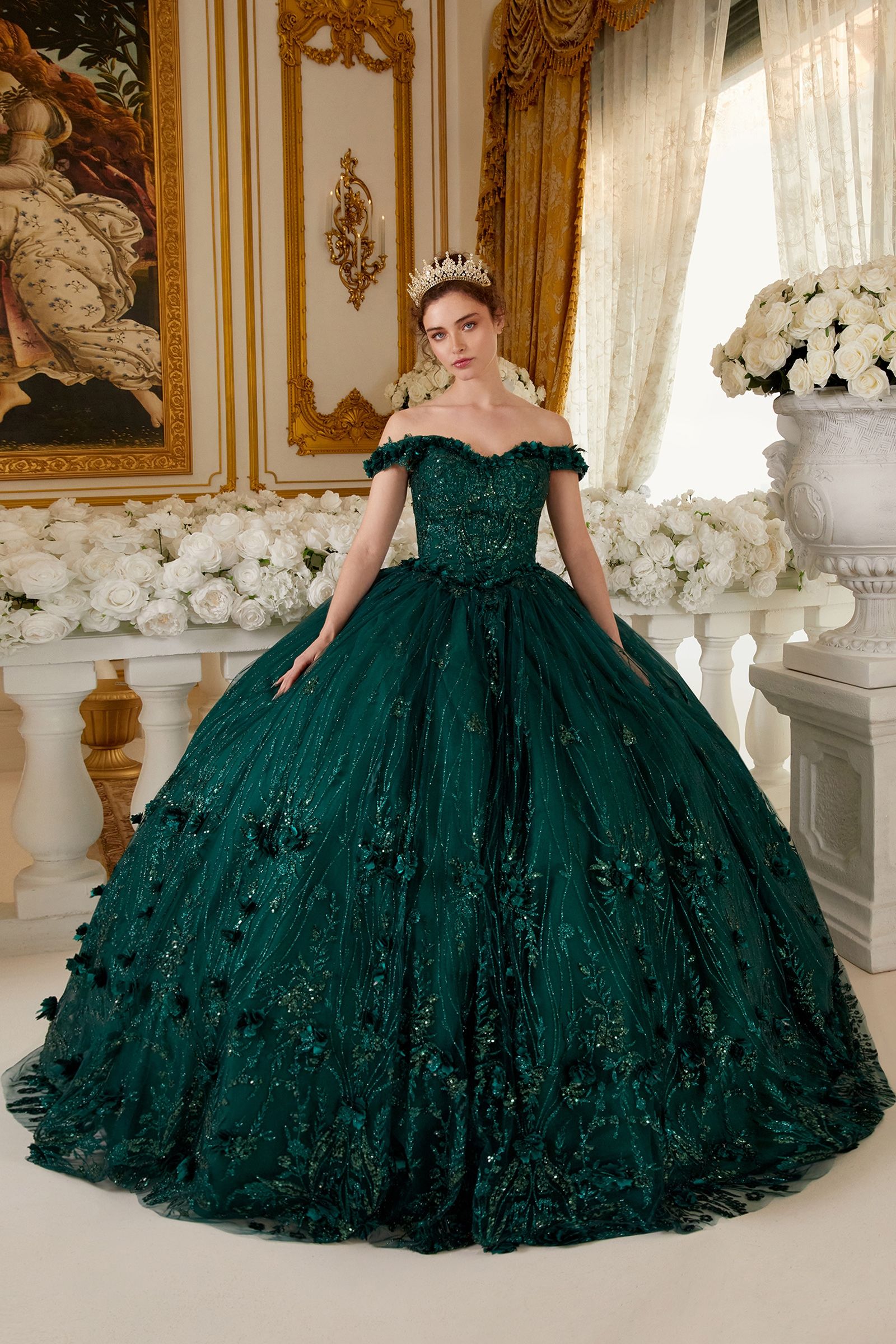 Off The Shoulder Qiunceanera Floral Ball Gown By Cinderella Divine -15704