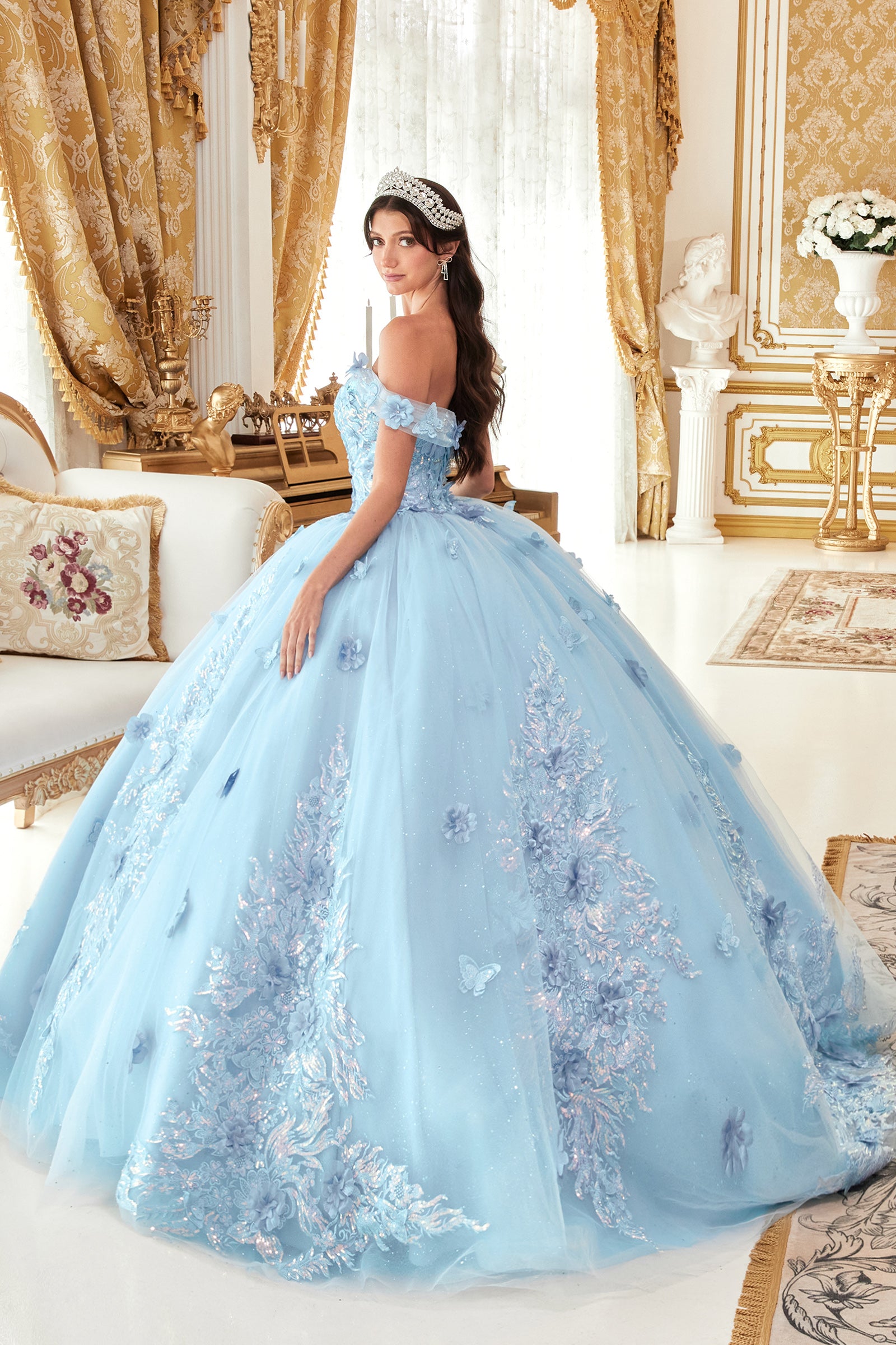 Floral Appliqued Ball Gown By Cinderella Divine -15713