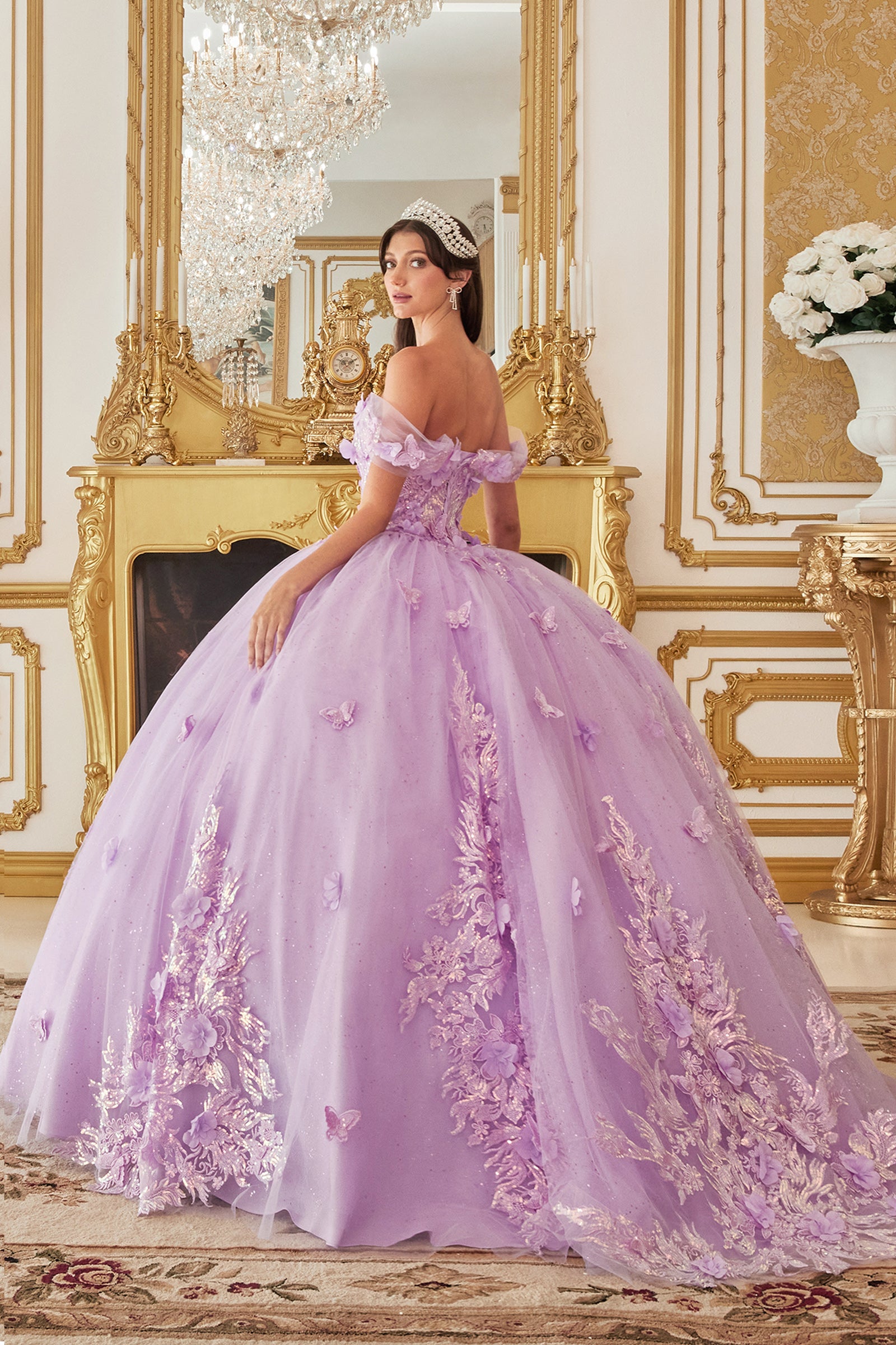 Floral Appliqued Ball Gown By Cinderella Divine -15713