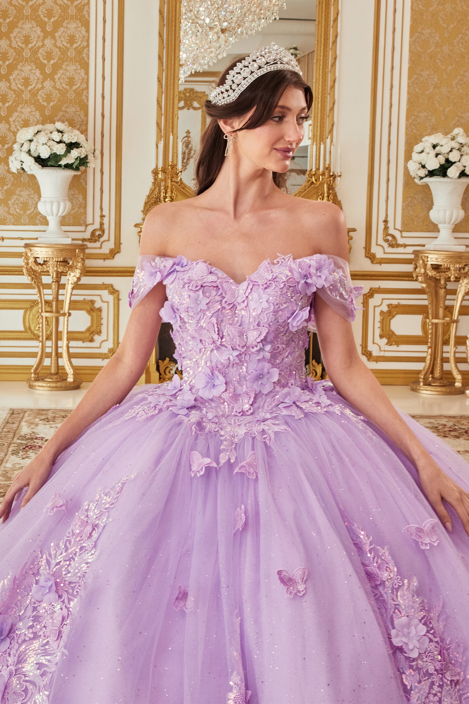 Floral Appliqued Ball Gown By Cinderella Divine -15713