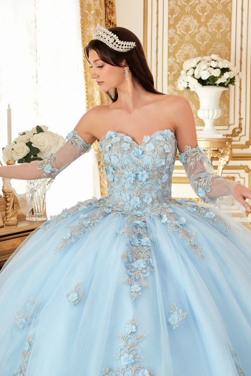 Layered Tulle Ball Gown With Floral Applique By Cinderella Divine -15714