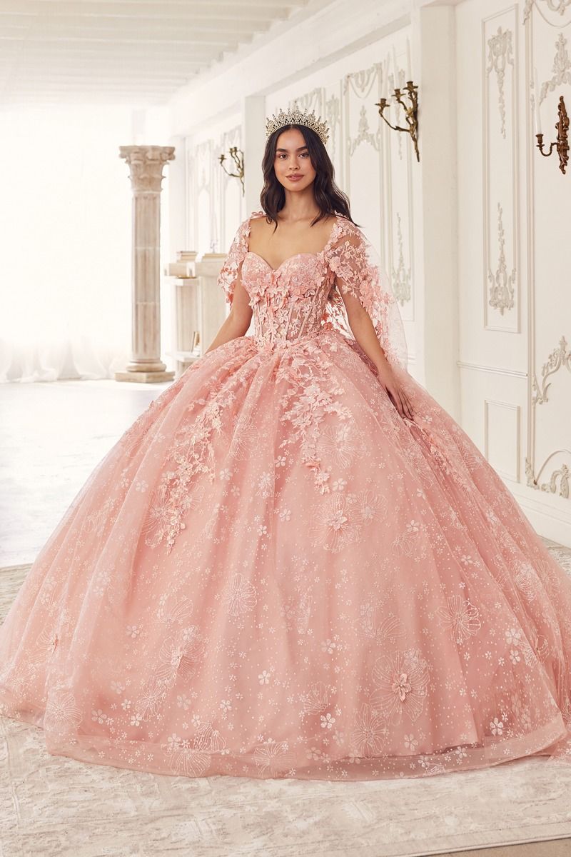 Cinderella Divine -15719 Strapless Laced Floral Quinceanera Ball Gown