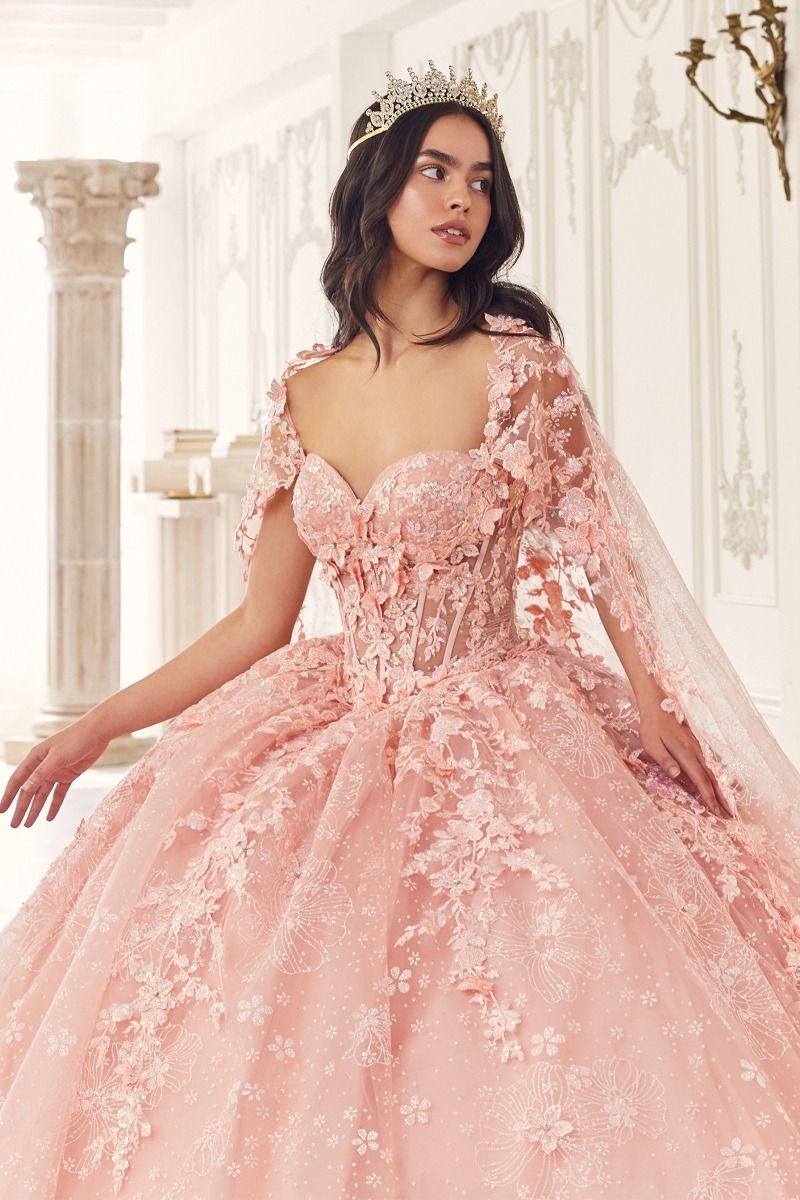 Cinderella Divine -15719 Strapless Laced Floral Quinceanera Ball Gown