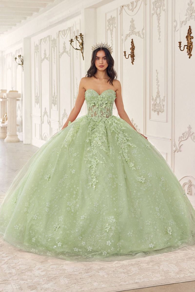 Cinderella Divine -15719 Strapless Laced Floral Quinceanera Ball Gown