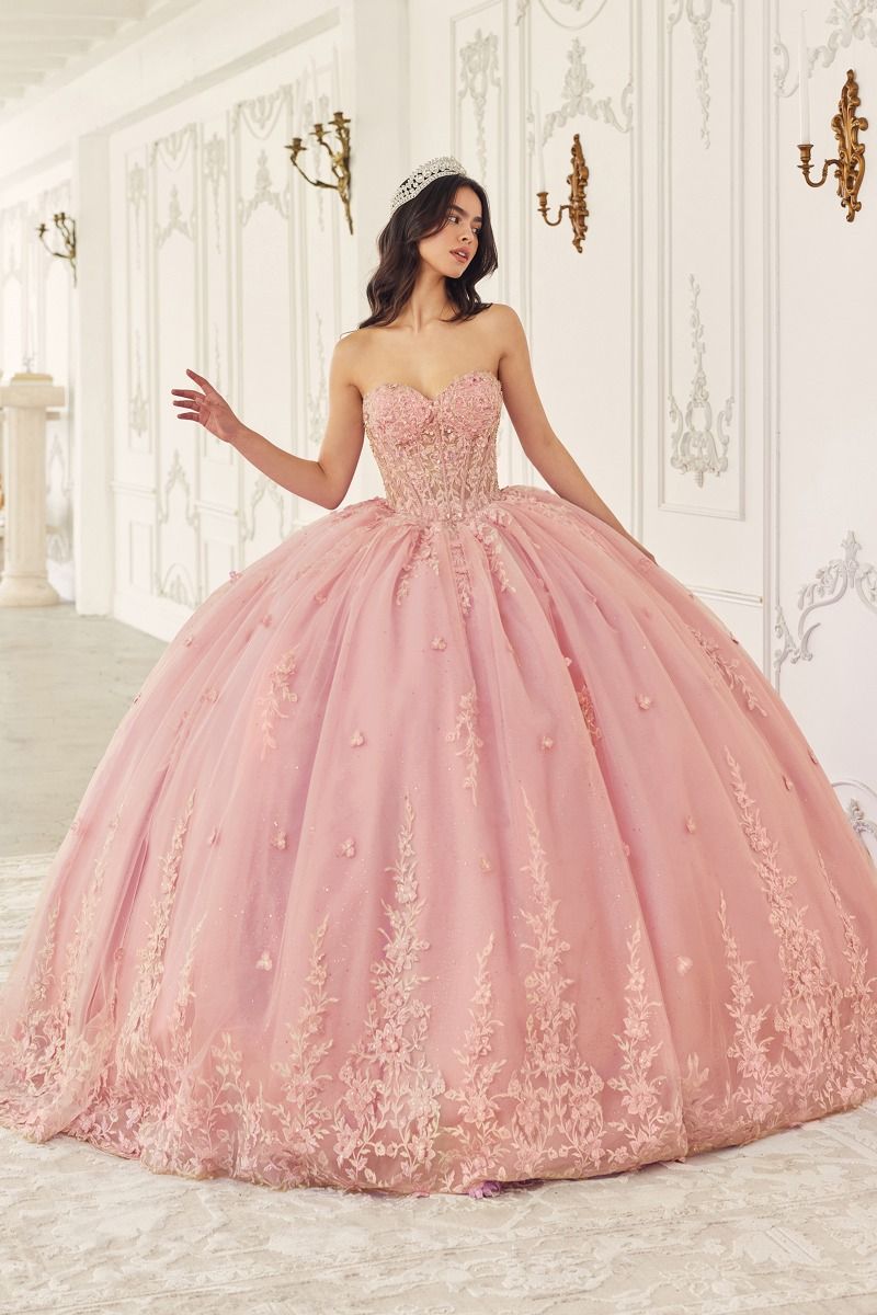 Cinderella Divine -15723 Strapless Floral Applique Quinceanera Ball Gown