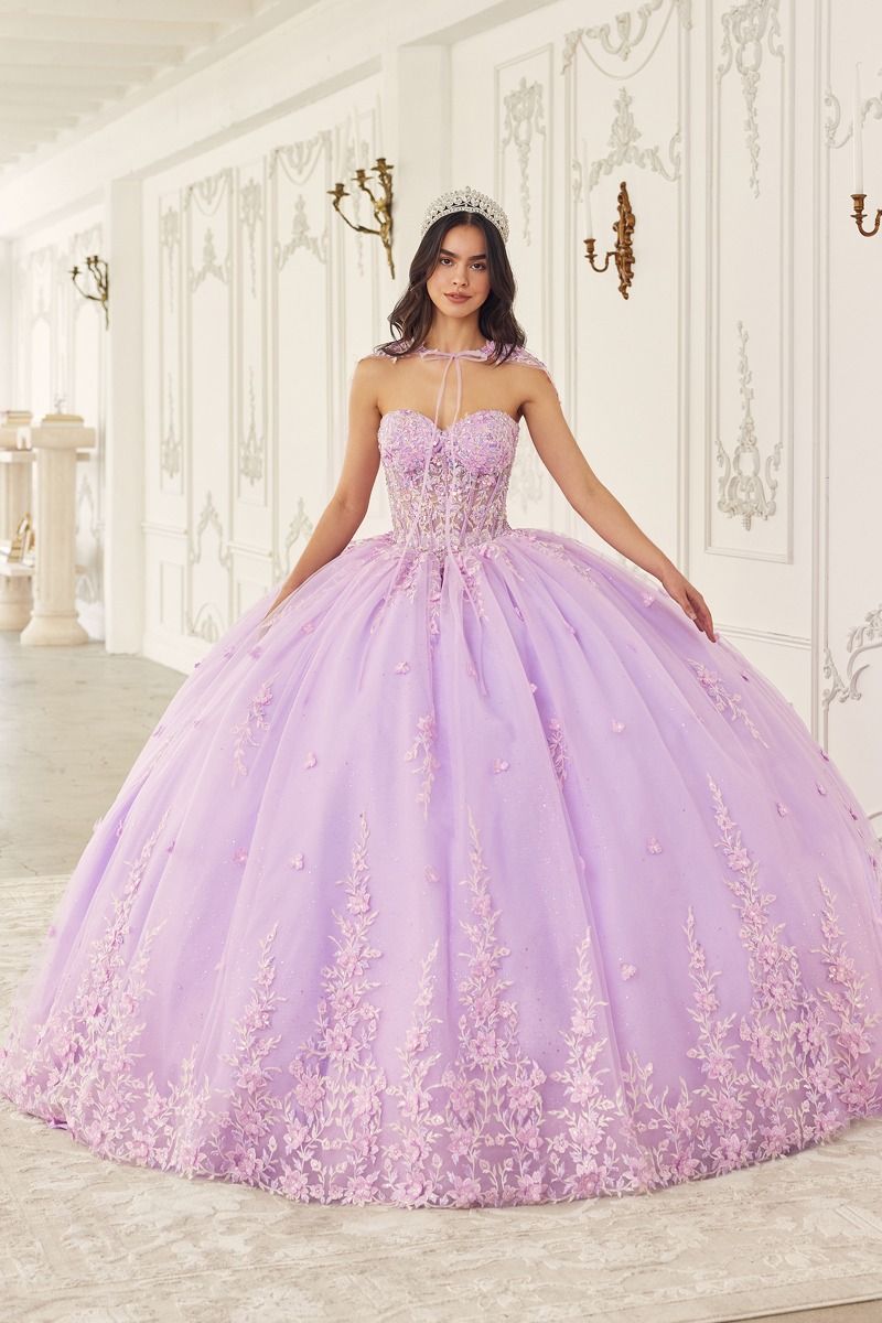 Cinderella Divine -15723 Strapless Floral Applique Quinceanera Ball Gown