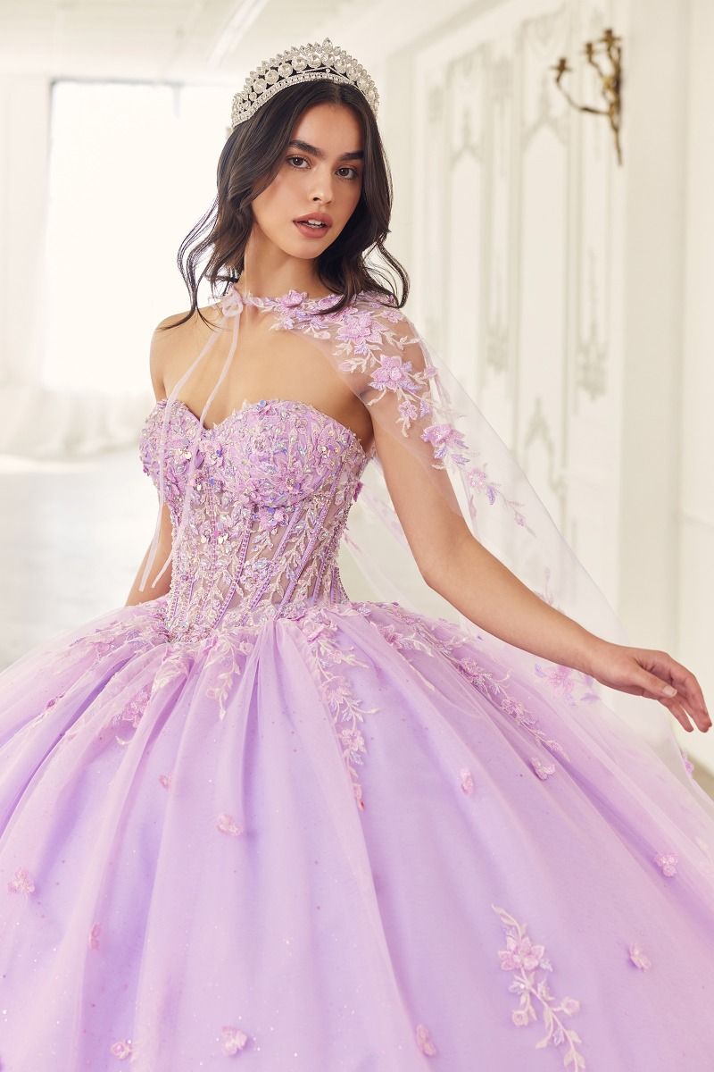 Cinderella Divine -15723 Strapless Floral Applique Quinceanera Ball Gown