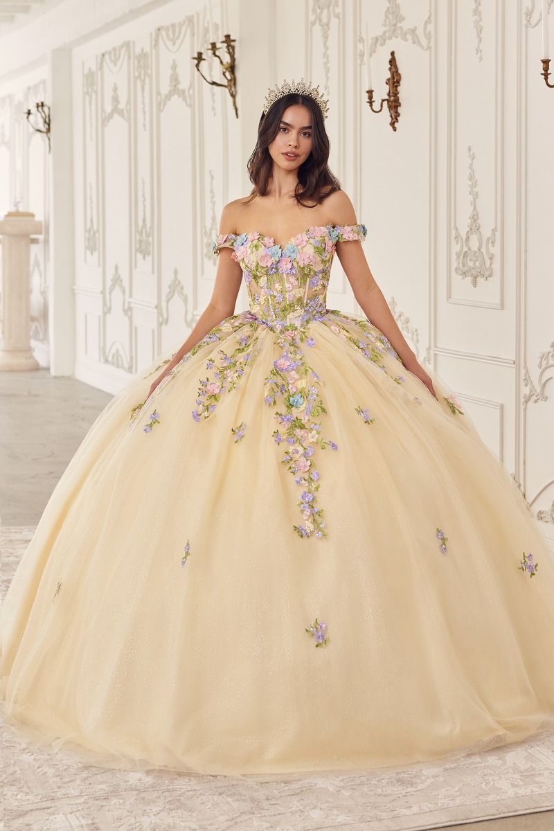 Cinderella Divine -15724 Floral Applique Quinceanera Ball Gown