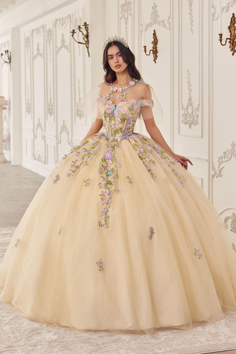 Cinderella Divine -15724 Floral Applique Quinceanera Ball Gown